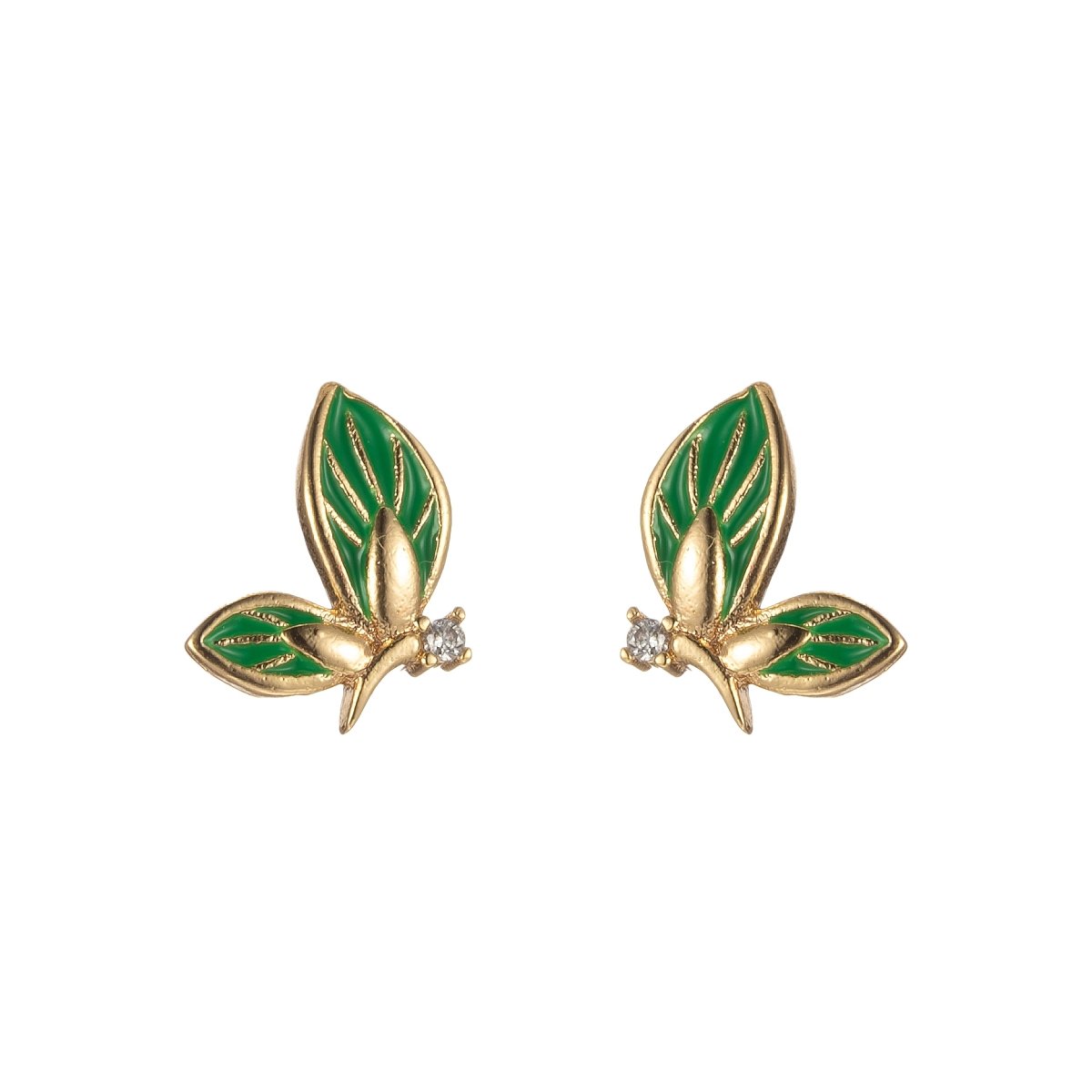 Black/Green/Pink/White Twin Sided Golden Butterfly Stud Earrings CZ Animal Colored Mariposa Nature Casual Daily Wear Earring Jewelry P-188~P-191 - DLUXCA