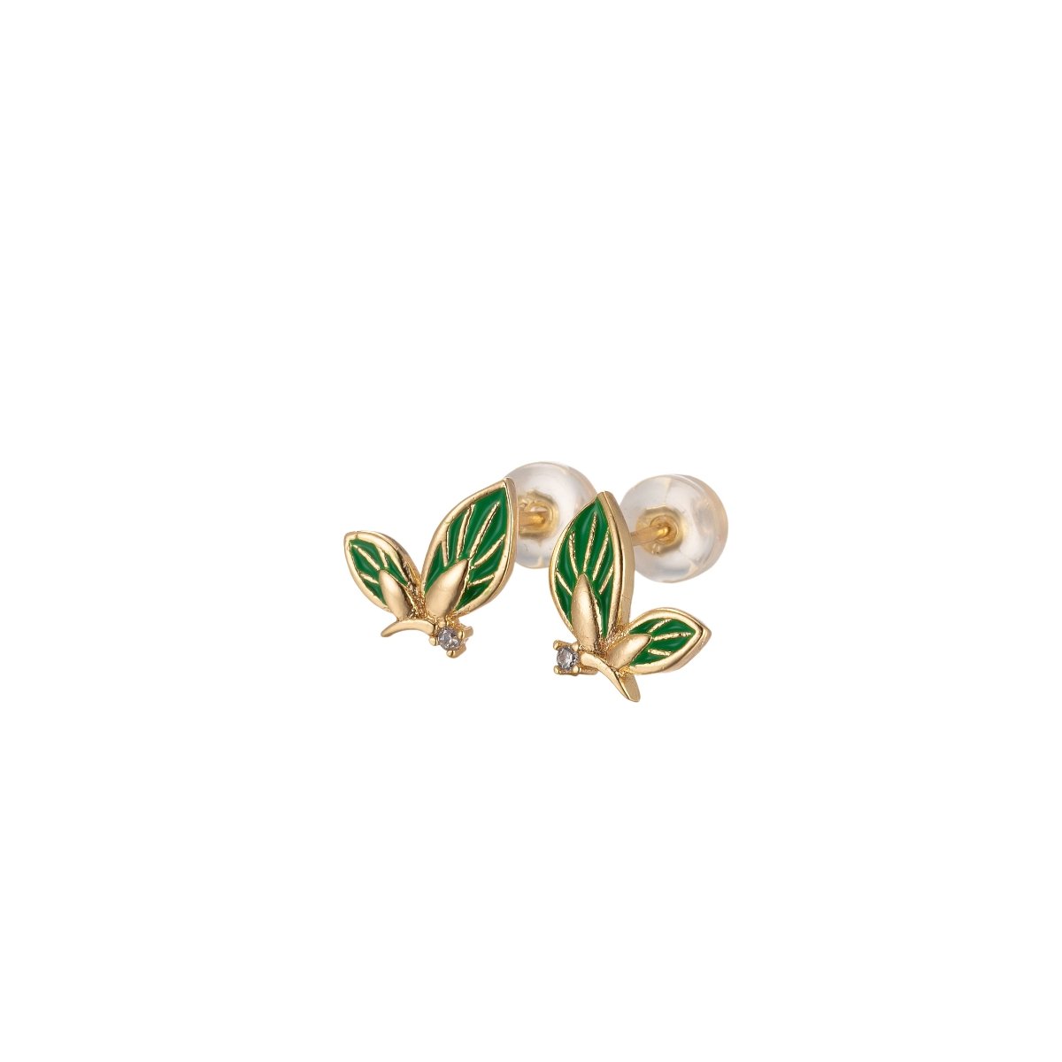 Black/Green/Pink/White Twin Sided Golden Butterfly Stud Earrings CZ Animal Colored Mariposa Nature Casual Daily Wear Earring Jewelry P-188~P-191 - DLUXCA