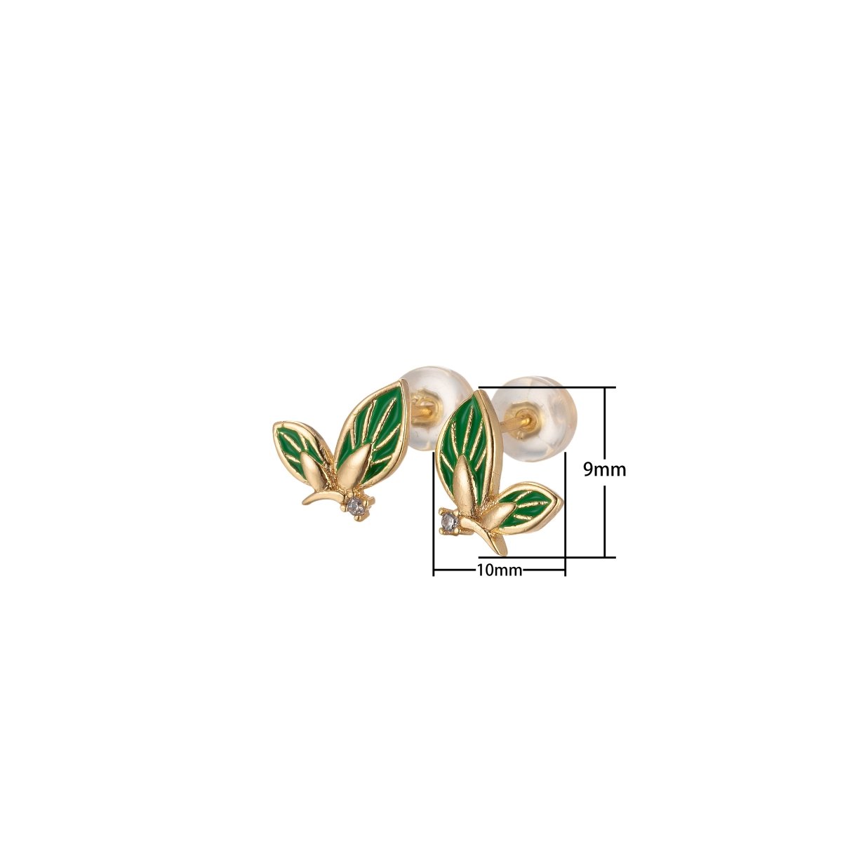 Black/Green/Pink/White Twin Sided Golden Butterfly Stud Earrings CZ Animal Colored Mariposa Nature Casual Daily Wear Earring Jewelry P-188~P-191 - DLUXCA
