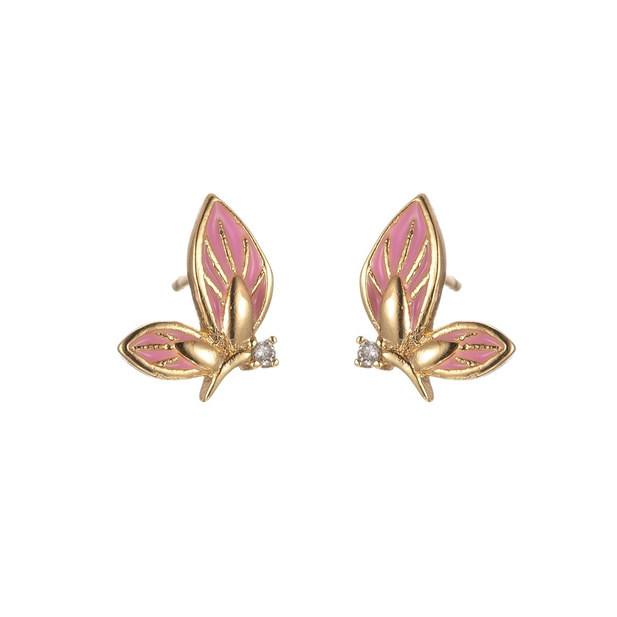 Black/Green/Pink/White Twin Sided Golden Butterfly Stud Earrings CZ Animal Colored Mariposa Nature Casual Daily Wear Earring Jewelry P-188~P-191 - DLUXCA