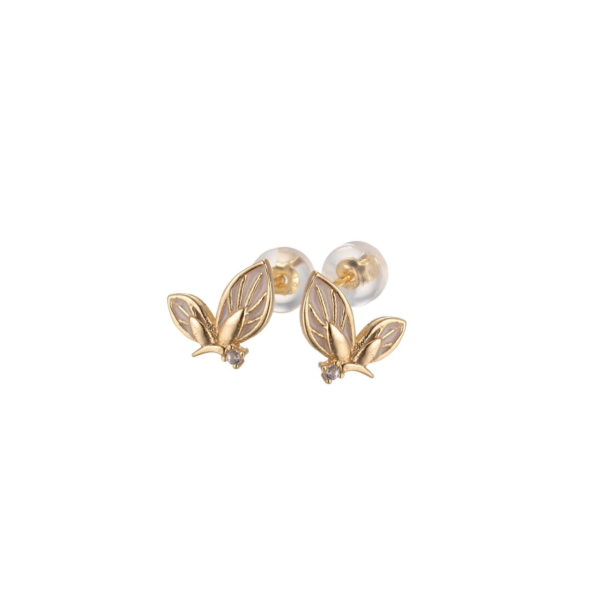 Black/Green/Pink/White Twin Sided Golden Butterfly Stud Earrings CZ Animal Colored Mariposa Nature Casual Daily Wear Earring Jewelry P-188~P-191 - DLUXCA