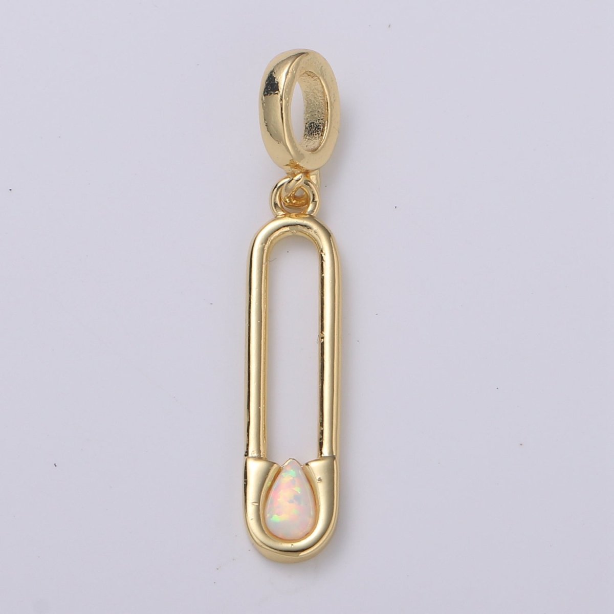 Blue and White Opal 24K Safety Pin Pendant, Teardrop Opal Charm for Bracelet Earring Necklace H-511 H-513 - DLUXCA