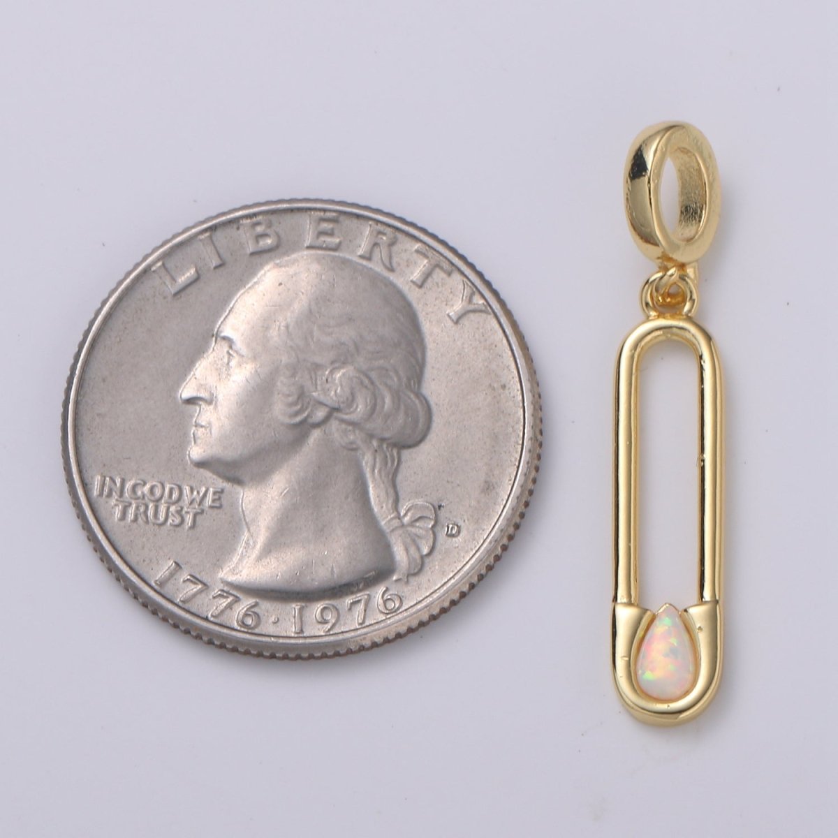 Blue and White Opal 24K Safety Pin Pendant, Teardrop Opal Charm for Bracelet Earring Necklace H-511 H-513 - DLUXCA