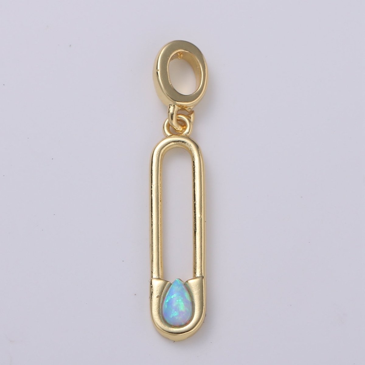 Blue and White Opal 24K Safety Pin Pendant, Teardrop Opal Charm for Bracelet Earring Necklace H-511 H-513 - DLUXCA