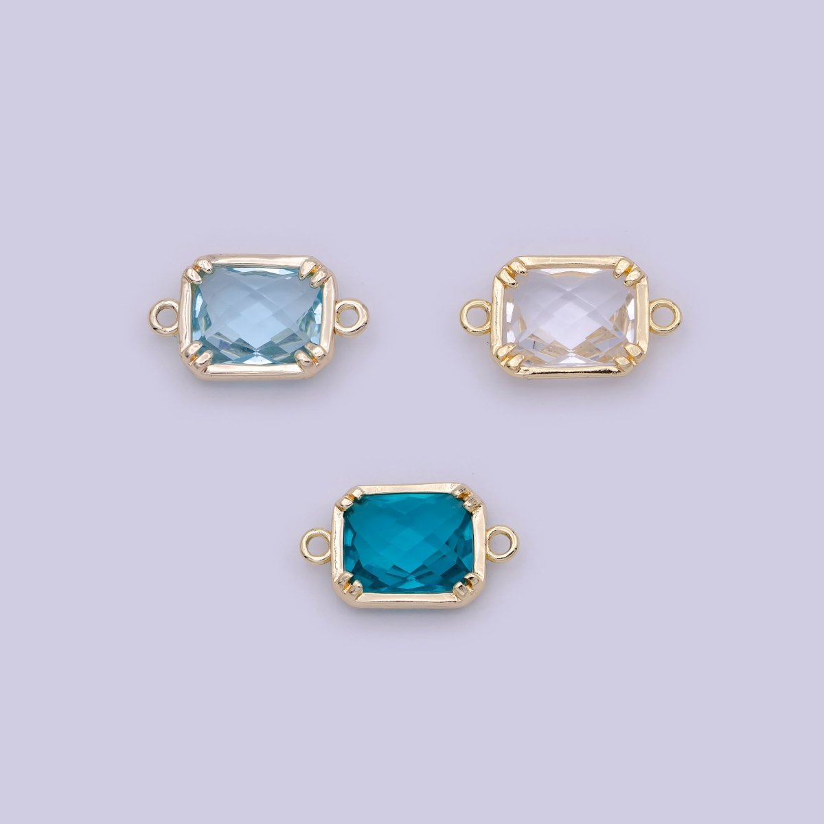 Blue / Clear Cubic Mini Gold Rectangle Charm Connector for Bracelet Necklace Component N-117 - N-119 G-728 - DLUXCA