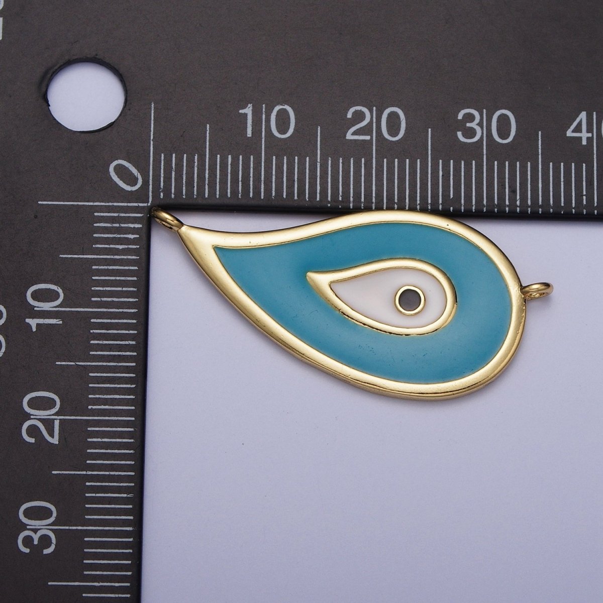 Blue Evil Eye Feather Enamel Teardrop Charm Connector Pendant For Jewelry Making G-531 - DLUXCA