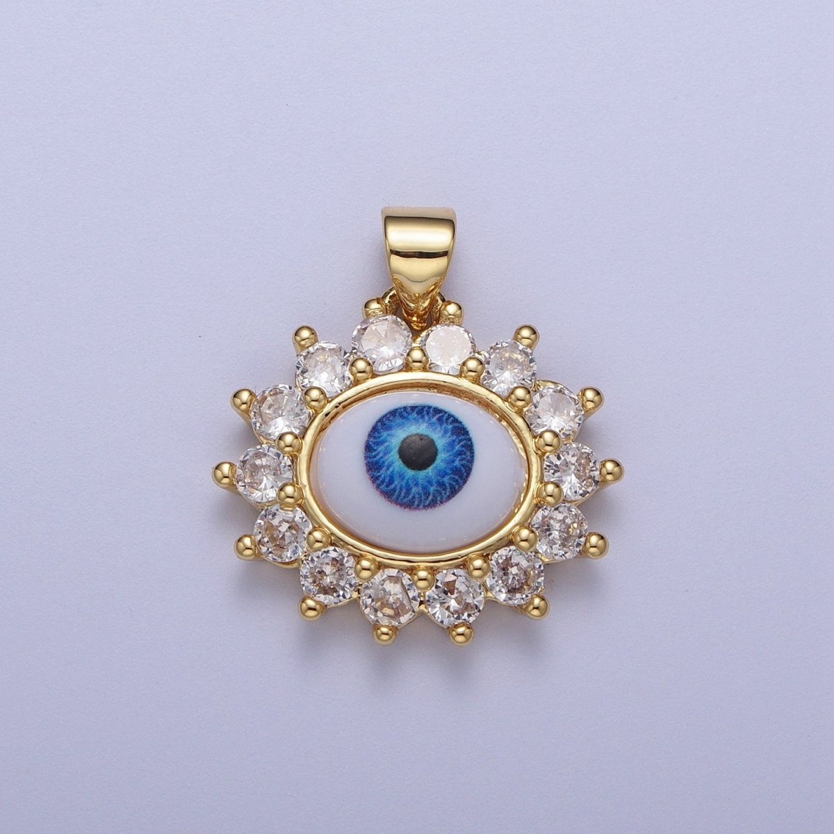 Blue Evil Eye of Ra Round Cubic Zirconia Gold Pendant For Protection Jewelry Making H-572 - DLUXCA