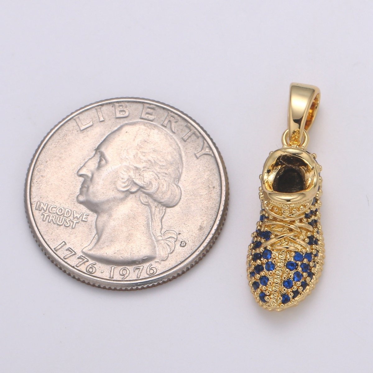 Blue or Clear Sneaker 24K Gold Charm, Micro Pave Shoes Pendant, CZ Gold Charm, Dainty Minimalist Jewelry Supply H-248 H-249 - DLUXCA