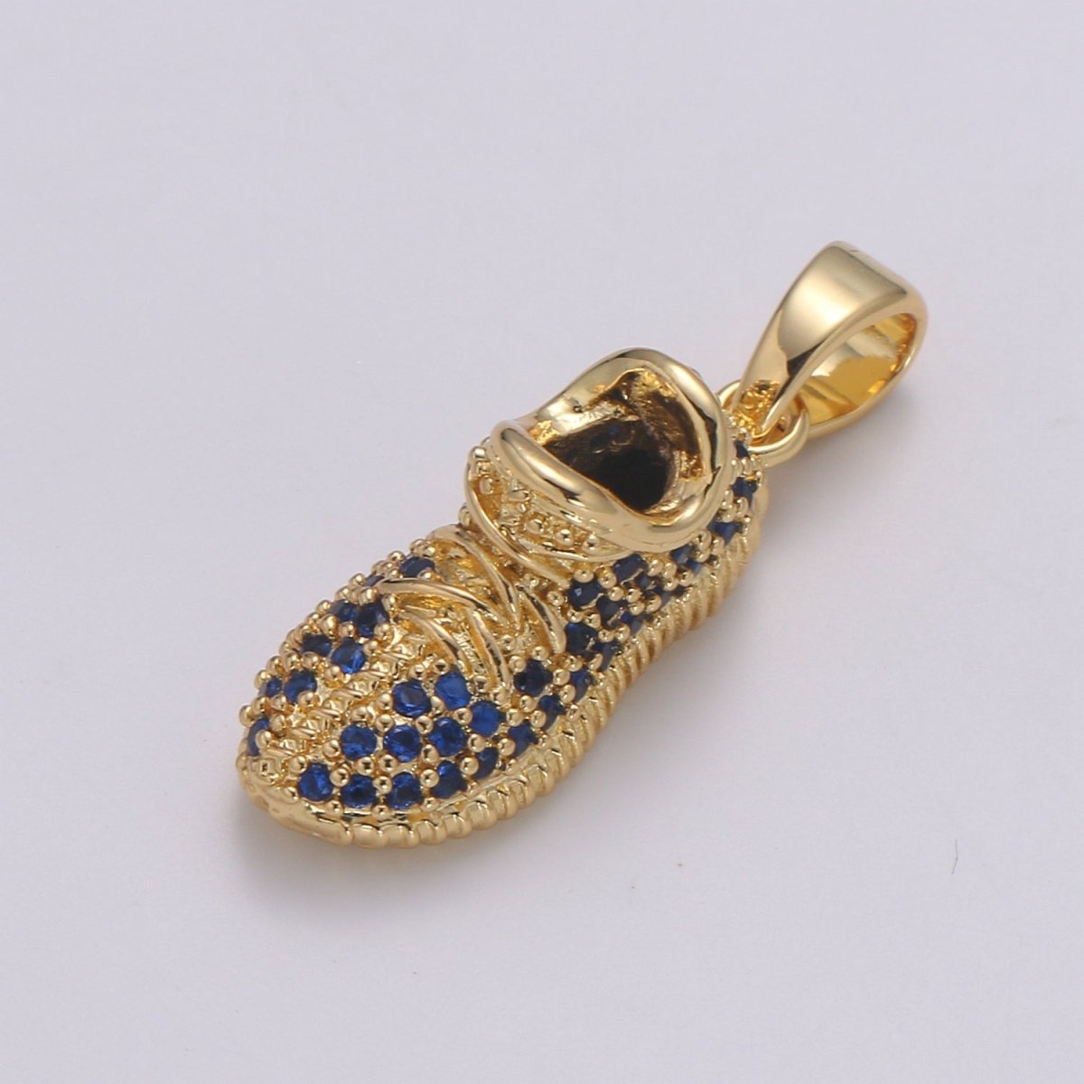Blue or Clear Sneaker 24K Gold Charm, Micro Pave Shoes Pendant, CZ Gold Charm, Dainty Minimalist Jewelry Supply H-248 H-249 - DLUXCA