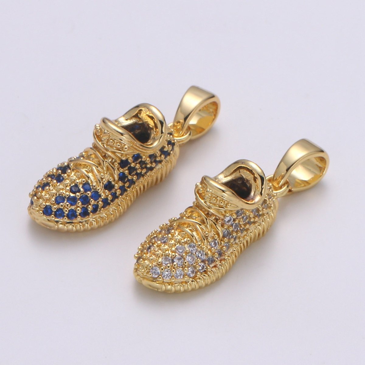 Blue or Clear Sneaker 24K Gold Charm, Micro Pave Shoes Pendant, CZ Gold Charm, Dainty Minimalist Jewelry Supply H-248 H-249 - DLUXCA