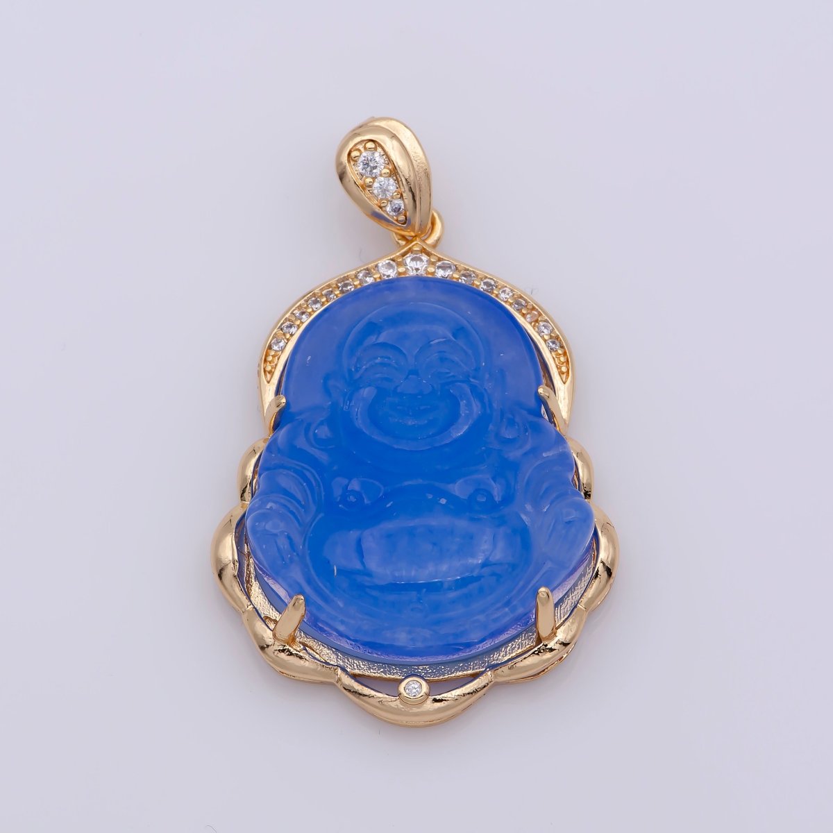 Blue Purple Red Pink Jade Buddha Pendant 18k Gold Filled Bezel O-120,O-121,O-123 ~ O-129,O-137,O-238,O-239,O-243 - DLUXCA