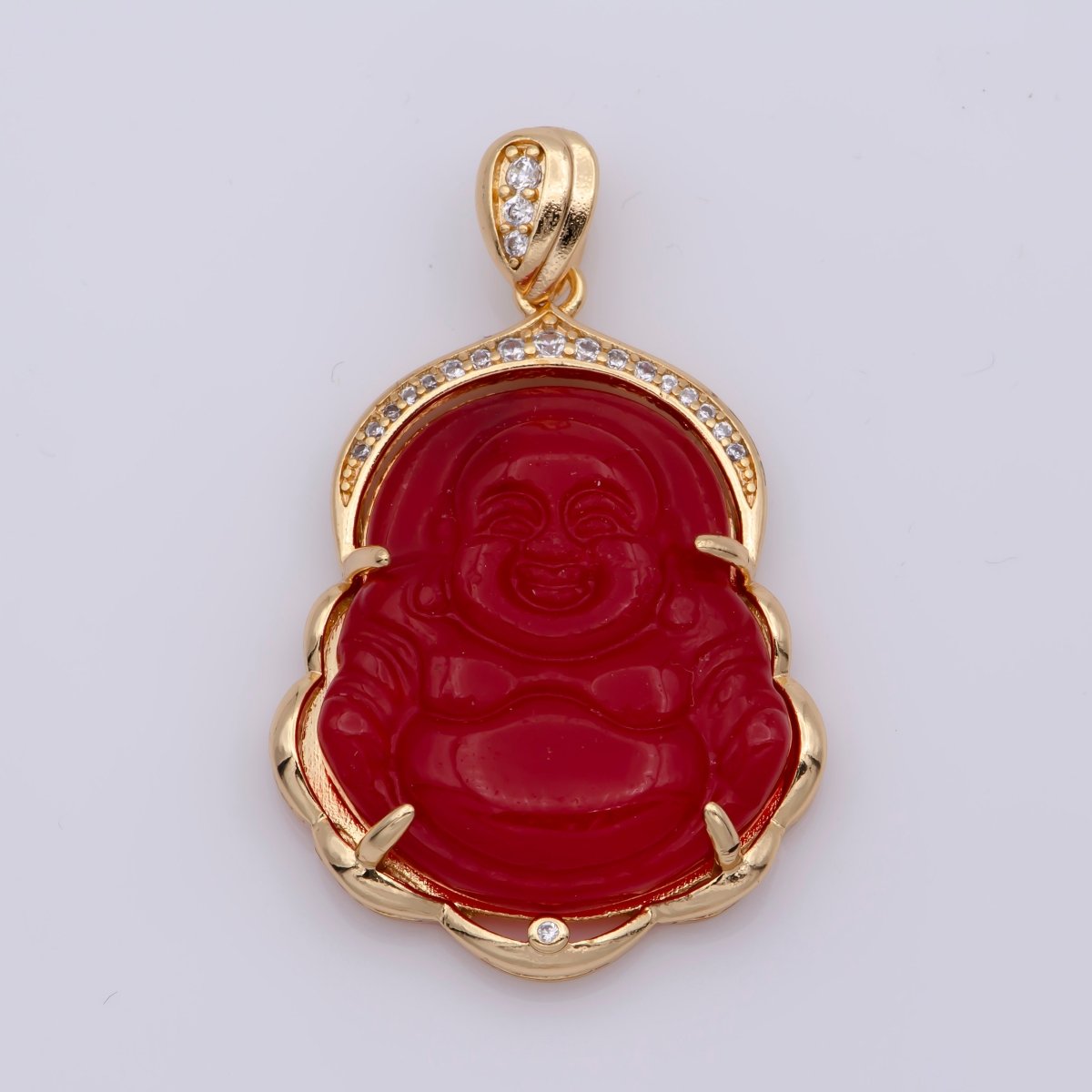 Blue Purple Red Pink Jade Buddha Pendant 18k Gold Filled Bezel O-120,O-121,O-123 ~ O-129,O-137,O-238,O-239,O-243 - DLUXCA