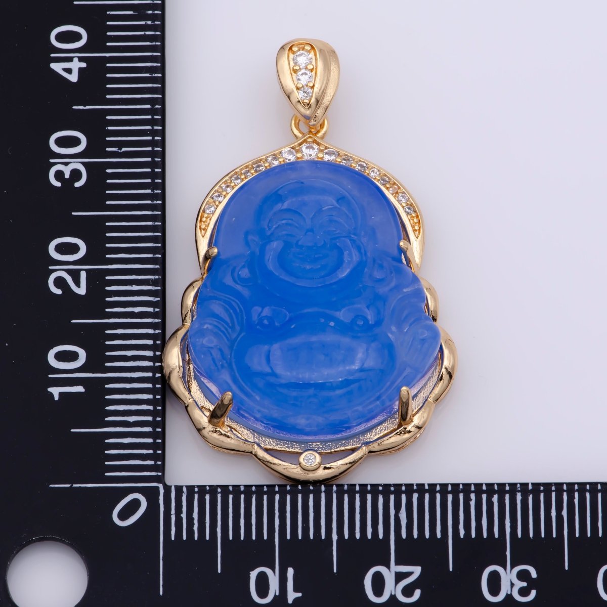 Blue Purple Red Pink Jade Buddha Pendant 18k Gold Filled Bezel O-120,O-121,O-123 ~ O-129,O-137,O-238,O-239,O-243 - DLUXCA