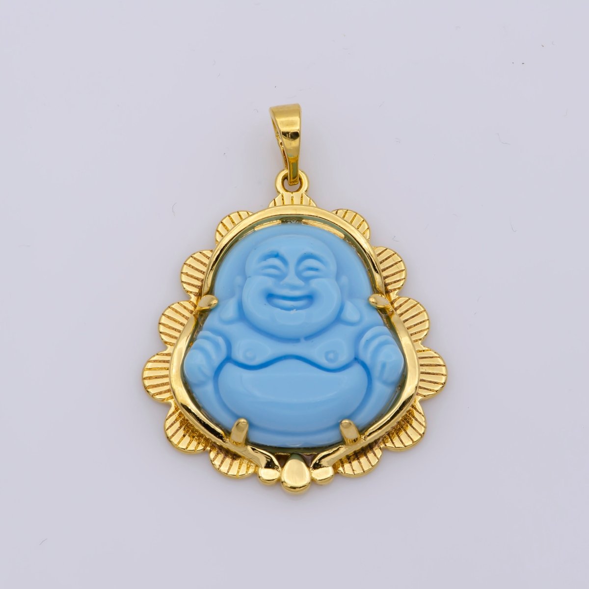 Blue Purple Red Pink Jade Buddha Pendant 18k Gold Filled Bezel O-120,O-121,O-123 ~ O-129,O-137,O-238,O-239,O-243 - DLUXCA