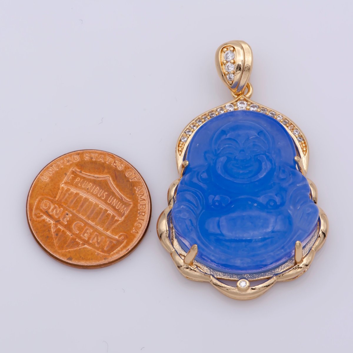 Blue Purple Red Pink Jade Buddha Pendant 18k Gold Filled Bezel O-120,O-121,O-123 ~ O-129,O-137,O-238,O-239,O-243 - DLUXCA