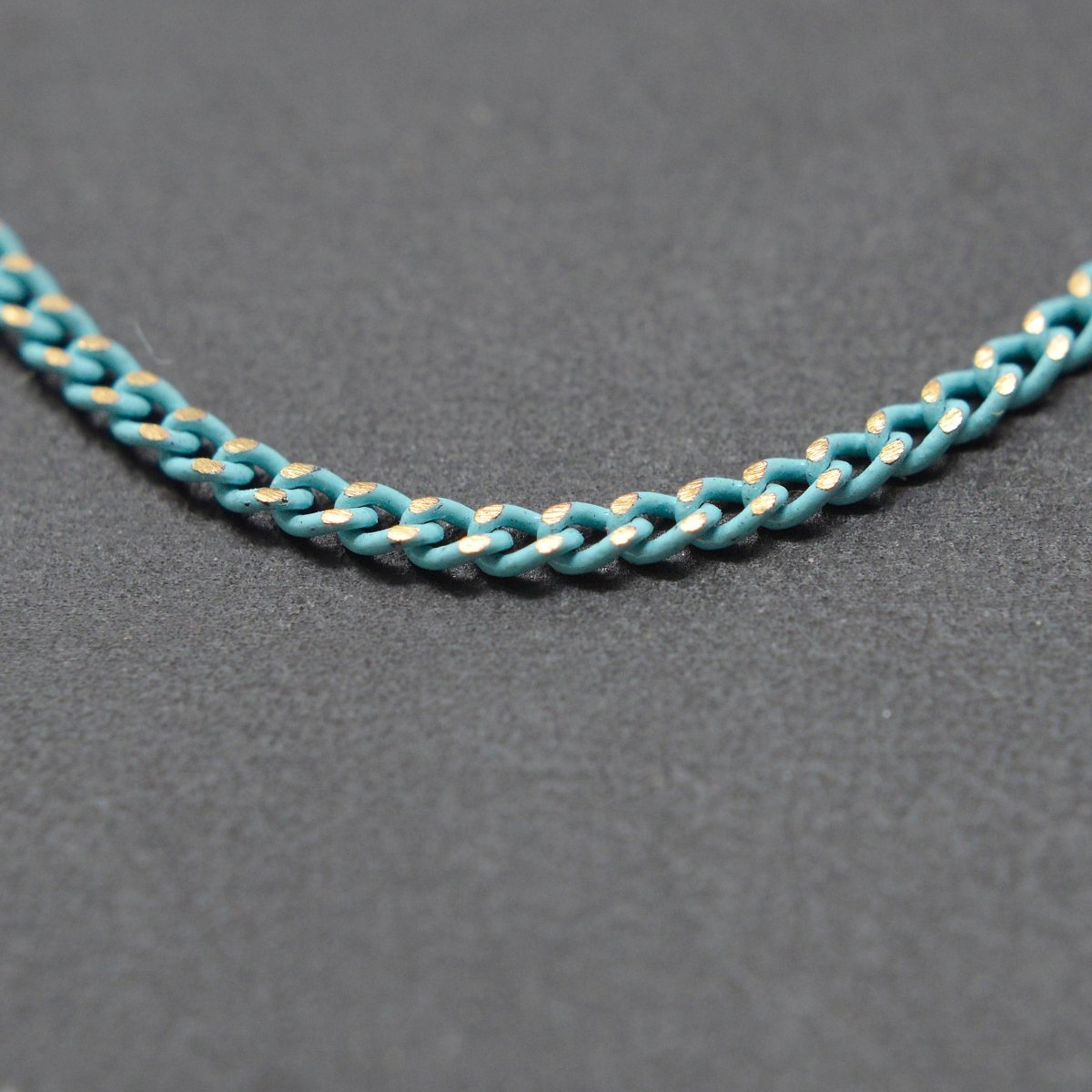 Blue Shimmer Curb Chain On Brass 1.8mm width Gold Teal Enamel Unfinished chain for Bracelet Necklace Component Chain | ROLL-443 Clearance Pricing - DLUXCA
