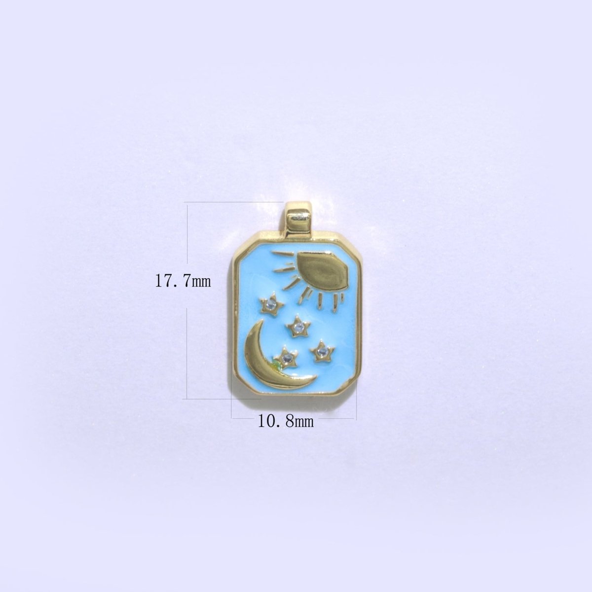 Blue Tag Charm Crescent Moon Star Pendant 14k Gold Filled Tile Celestial Charm N-1321 - DLUXCA