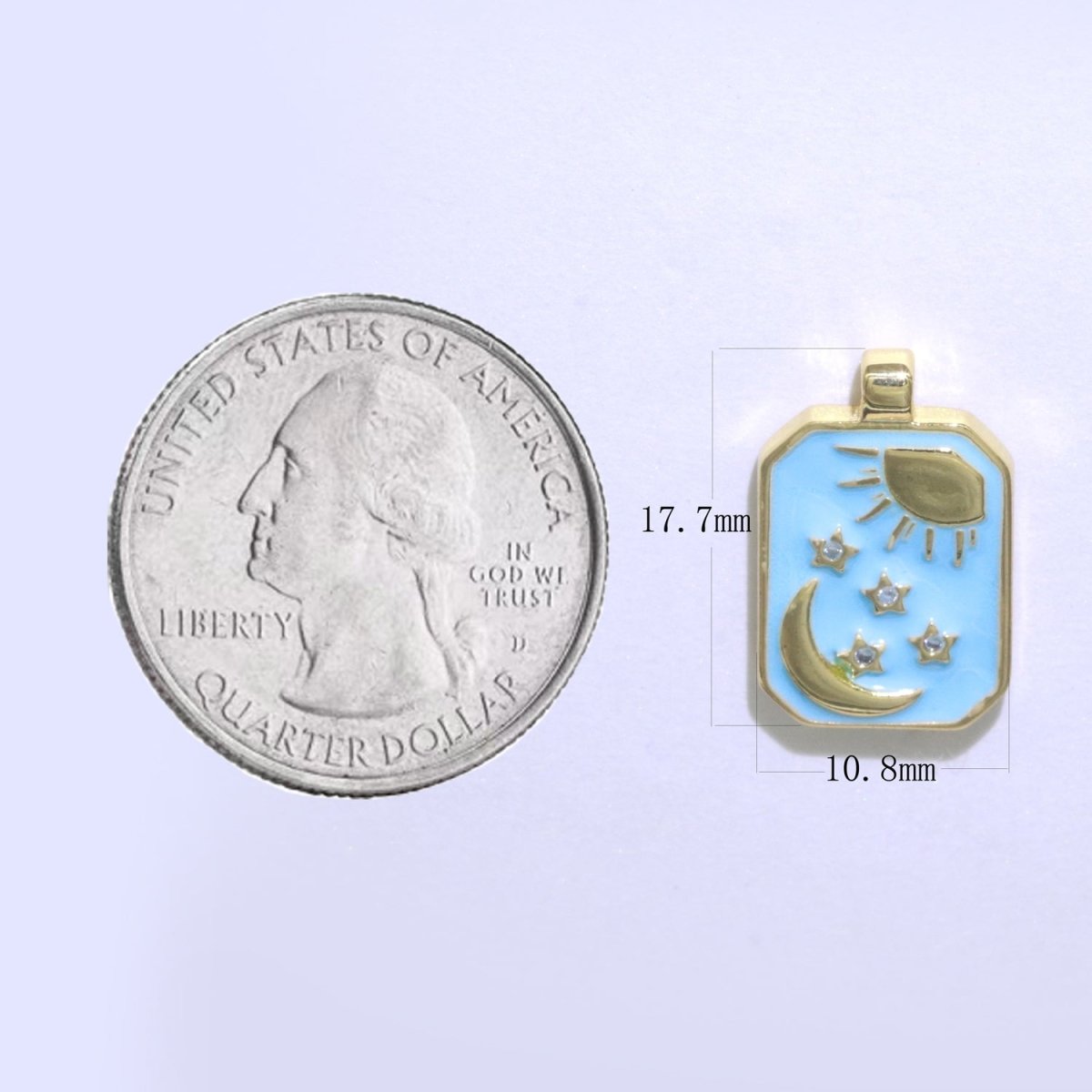 Blue Tag Charm Crescent Moon Star Pendant 14k Gold Filled Tile Celestial Charm N-1321 - DLUXCA