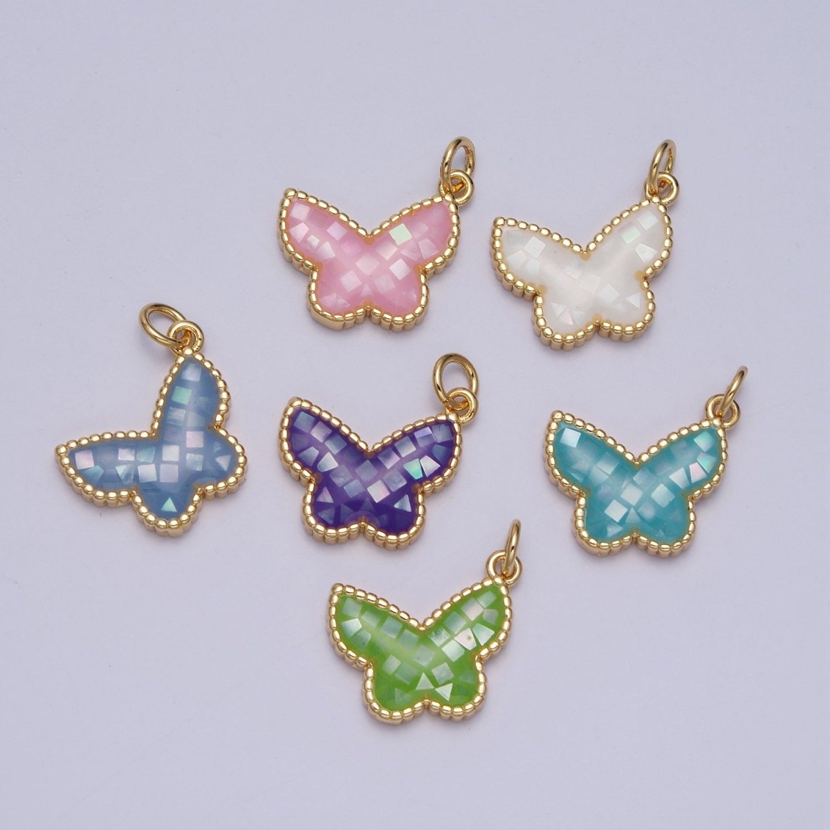 Blue, White, Pink, Purple, Green, Light Blue Opal Mariposa Butterfly Gold Charm For Jewelry Making AG-036~AG-041 - DLUXCA