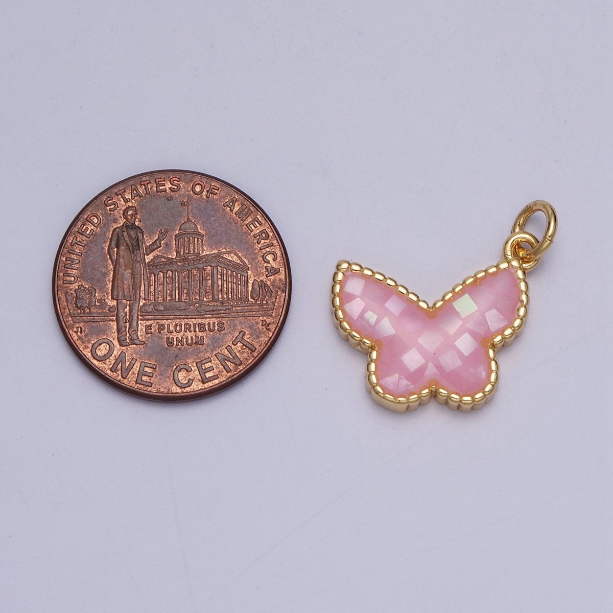 Blue, White, Pink, Purple, Green, Light Blue Opal Mariposa Butterfly Gold Charm For Jewelry Making AG-036~AG-041 - DLUXCA