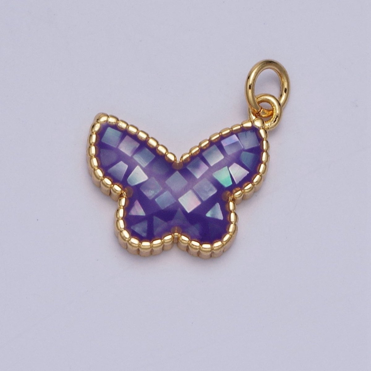Blue, White, Pink, Purple, Green, Light Blue Opal Mariposa Butterfly Gold Charm For Jewelry Making AG-036~AG-041 - DLUXCA