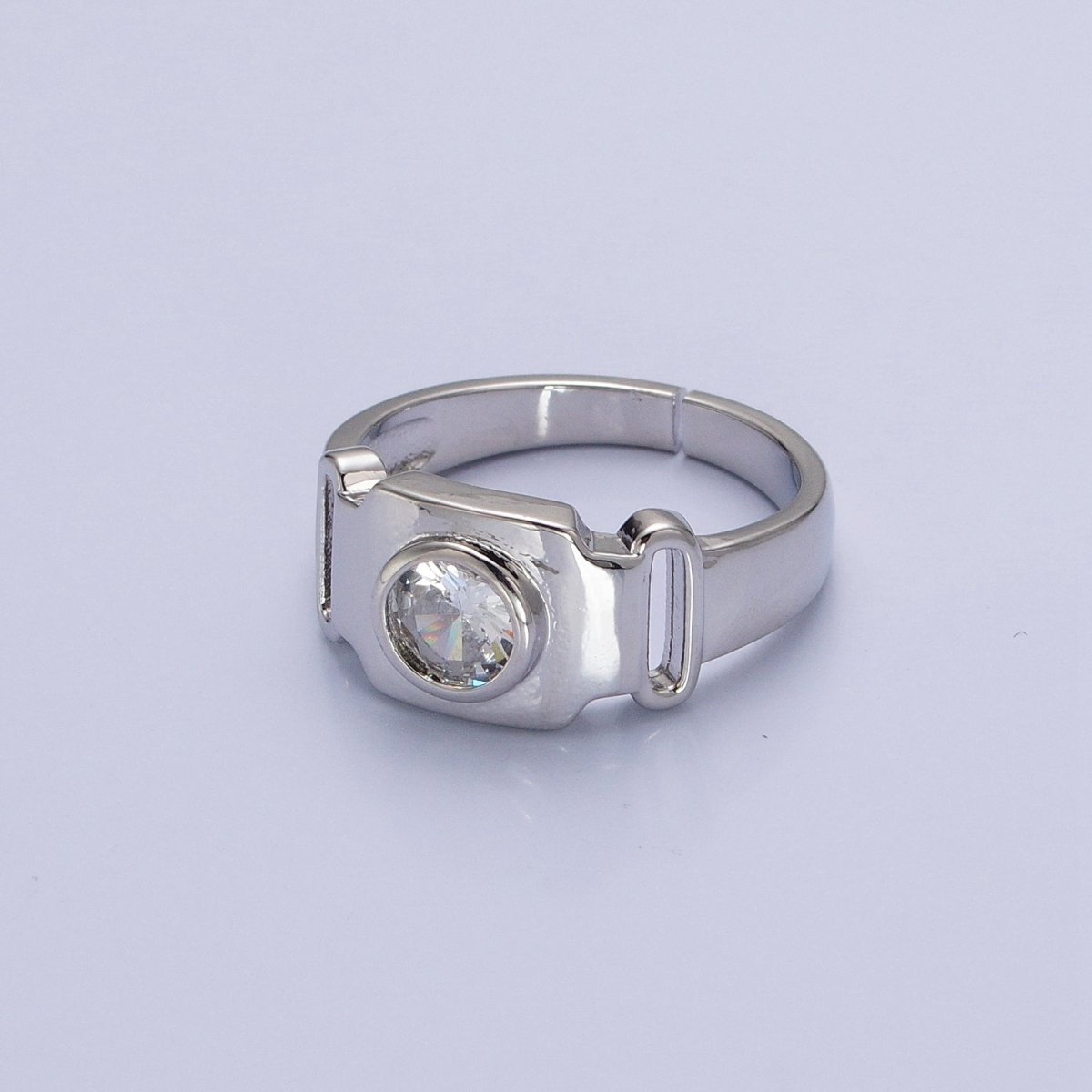 Bold Buckle Gold Ring for Statement Jewelry with Clear CZ Stone Open Adjustable Ring O-1553 O-1554 - DLUXCA