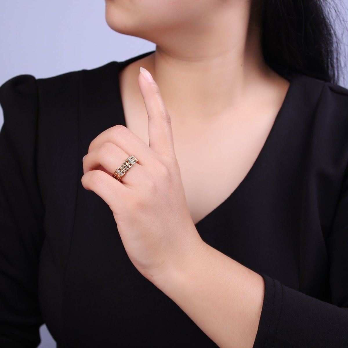 Bold Chain Link Ring Gold Filled Open Adjustable Ring U-291 - DLUXCA