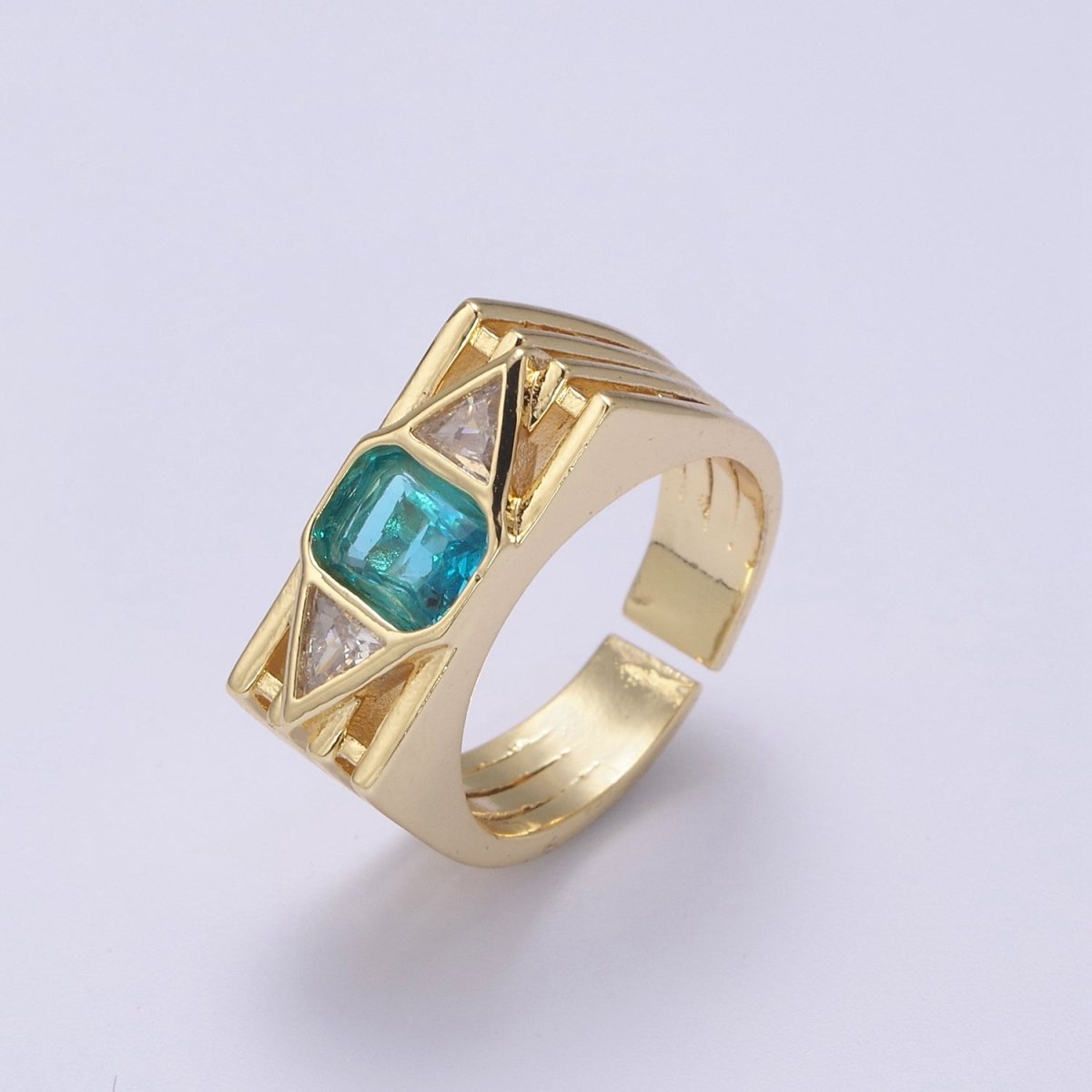 Bold Chunky Cocktail Ring Birthstone CZ Ring Open Adjustable U-079~U-082 U-215 U-216 - DLUXCA