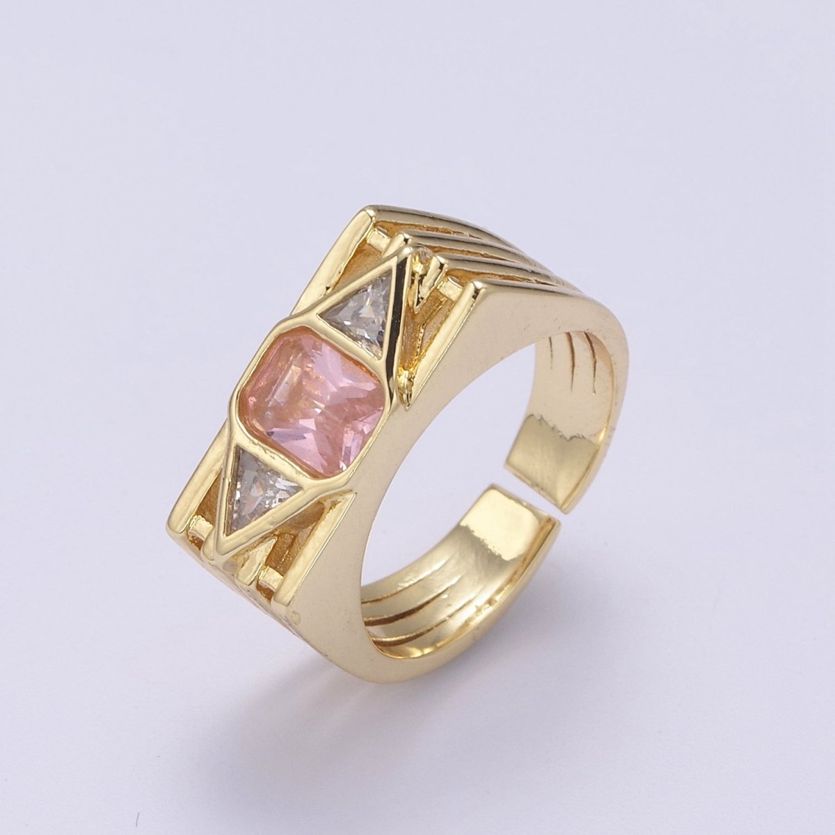 Bold Chunky Cocktail Ring Birthstone CZ Ring Open Adjustable U-079~U-082 U-215 U-216 - DLUXCA