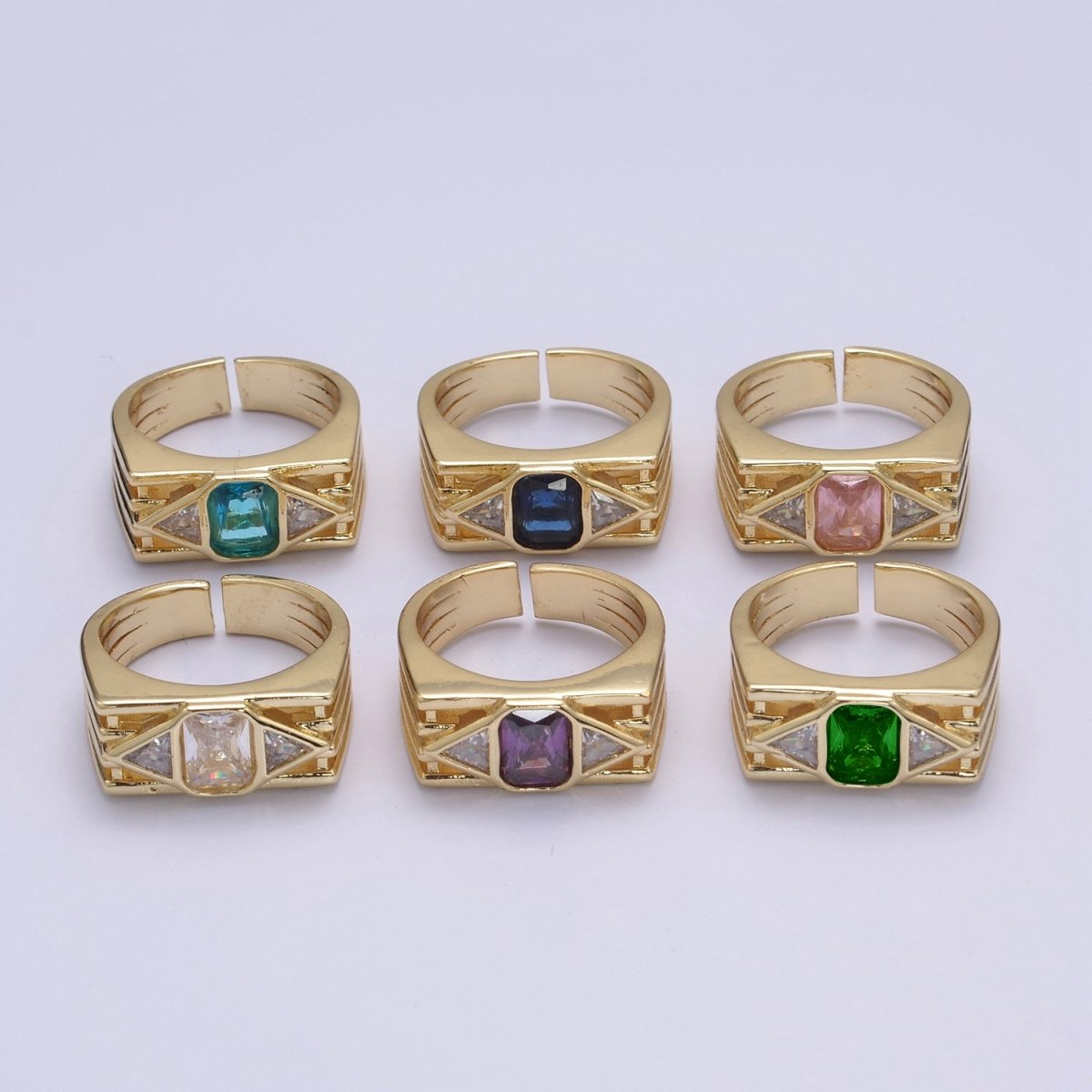Bold Chunky Cocktail Ring Birthstone CZ Ring Open Adjustable U-079~U-082 U-215 U-216 - DLUXCA