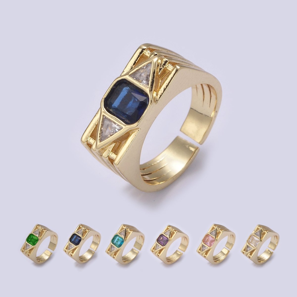 Bold Chunky Cocktail Ring Birthstone CZ Ring Open Adjustable U-079~U-082 U-215 U-216 - DLUXCA