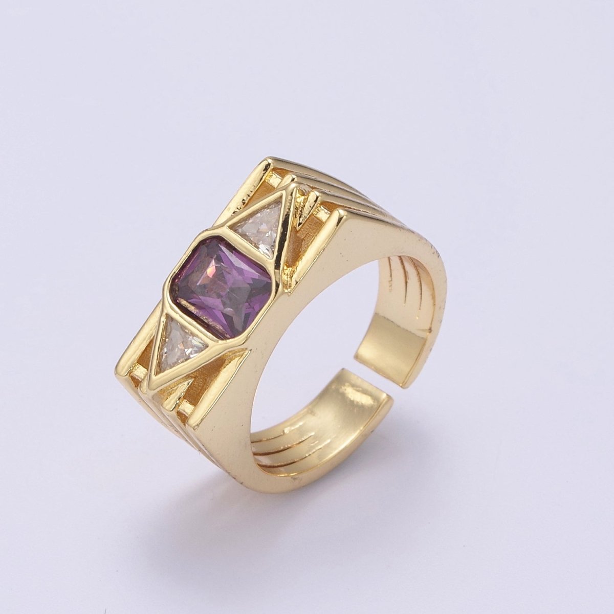 Bold Chunky Cocktail Ring Birthstone CZ Ring Open Adjustable U-079~U-082 U-215 U-216 - DLUXCA