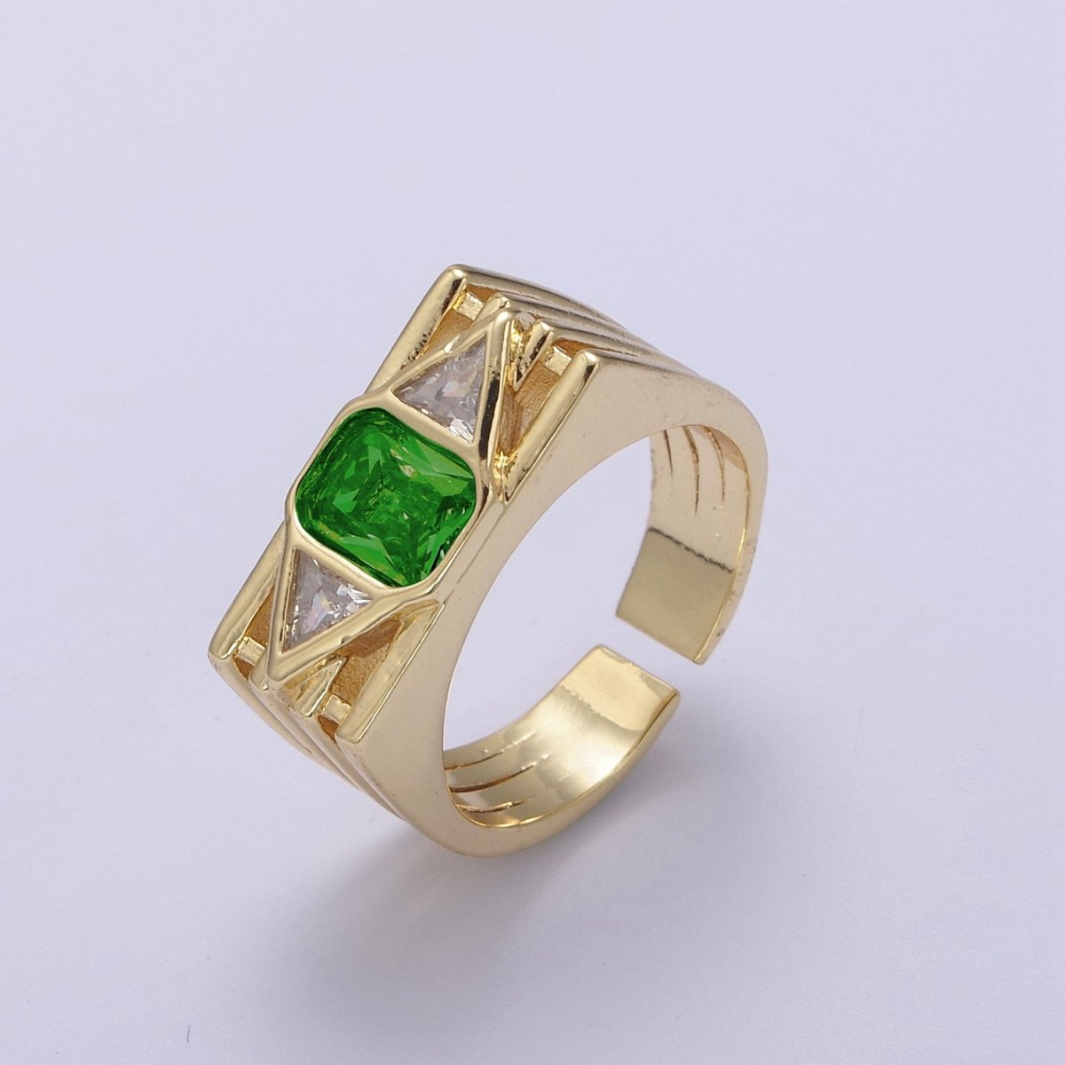 Bold Chunky Cocktail Ring Birthstone CZ Ring Open Adjustable U-079~U-082 U-215 U-216 - DLUXCA
