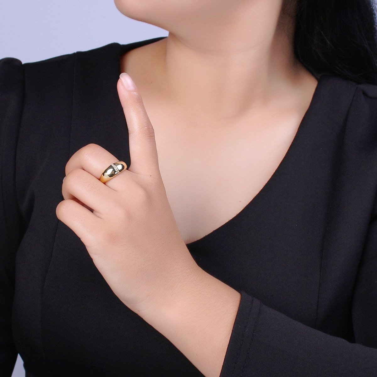 Bold Dome Ring, Adjustable Gold Ring, Chunky Ring, Stackable Ring for Statement Jewelry Birthday Gift Idea for Her woman ring Sz 7.5 S-181 - DLUXCA