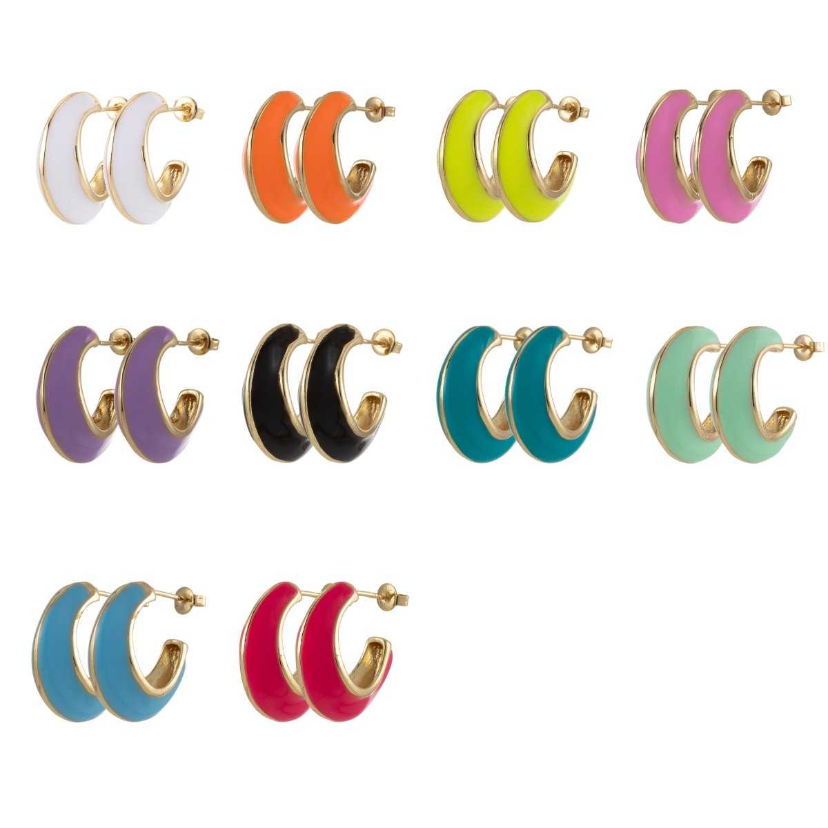 Bold Enamel Hoops Earring Colorful Dome Earring for Everday Wear P-210~P-219 - DLUXCA