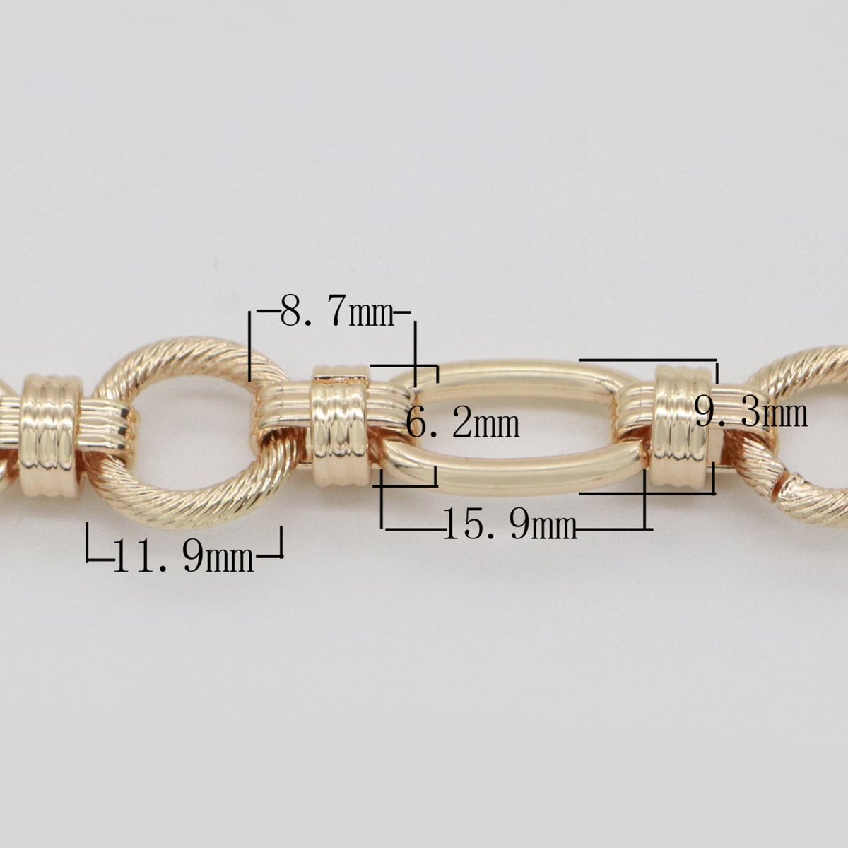 Bold Gold Fancy Both sides Chain by Yard, Link Cable Double Round Chain by Foot, Wholesale bulk Roll Chain Jewelry Making 11.7 mm | ROLL-557 ROLL-558 Clearance Pricing - DLUXCA