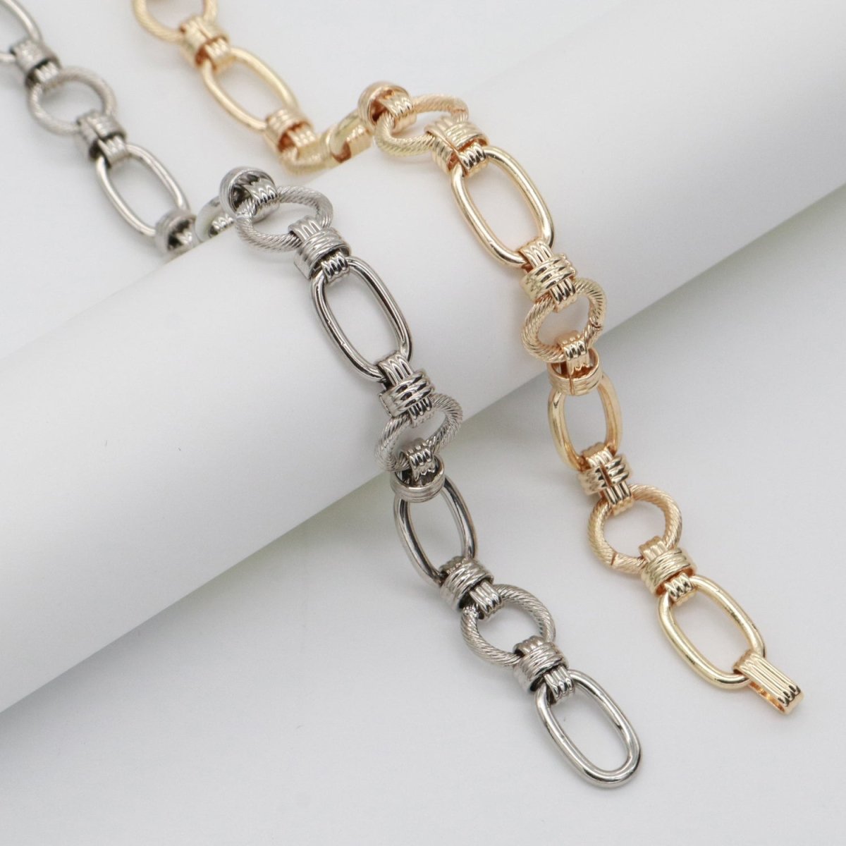 Bold Gold Fancy Both sides Chain by Yard, Link Cable Double Round Chain by Foot, Wholesale bulk Roll Chain Jewelry Making 11.7 mm | ROLL-557 ROLL-558 Clearance Pricing - DLUXCA