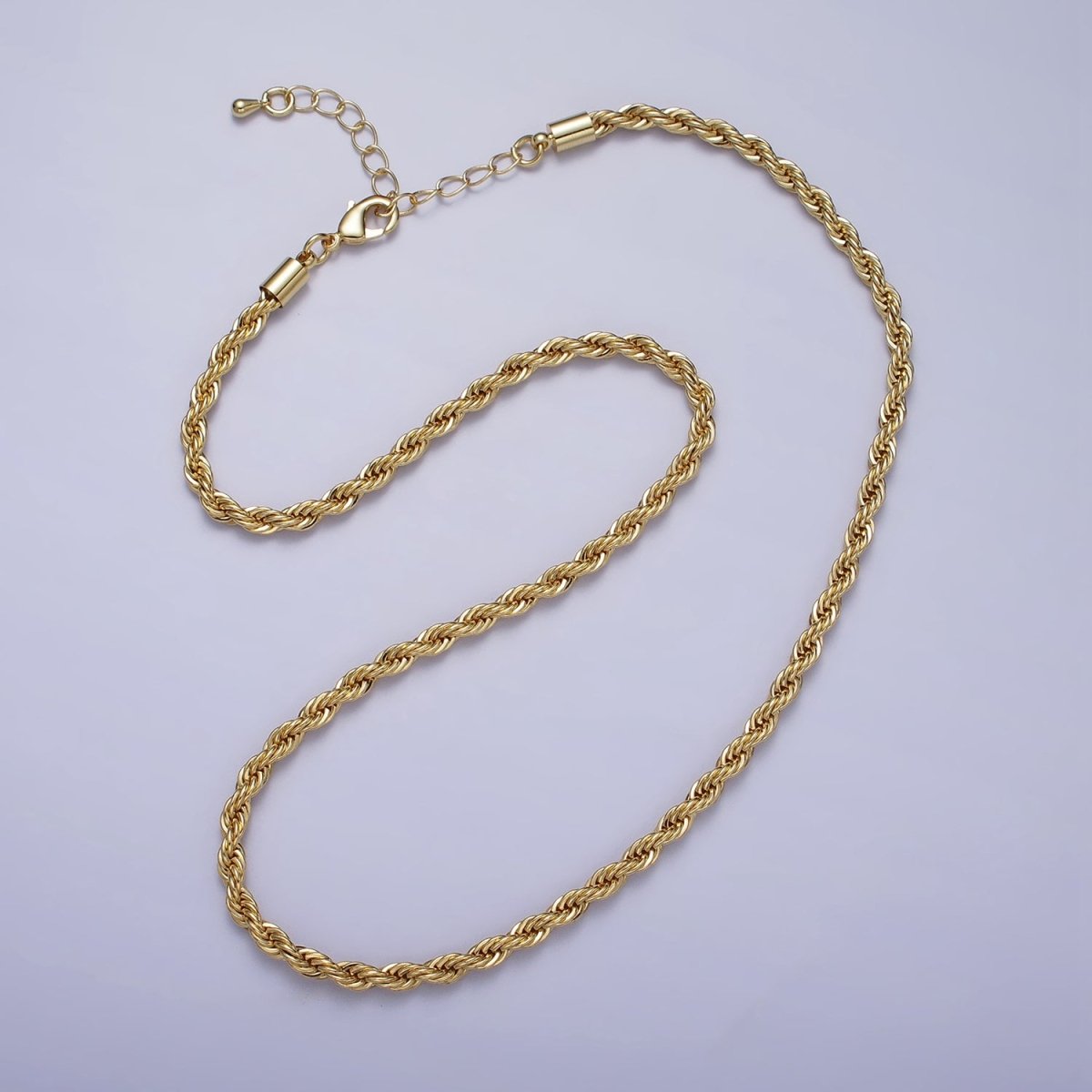 Bold Gold Rope necklace, Thick Chunky chain necklace 4mm Twist Necklace 18", 20 inch + 2 inch extender | WA-1536 WA-1537 Clearance Pricing - DLUXCA