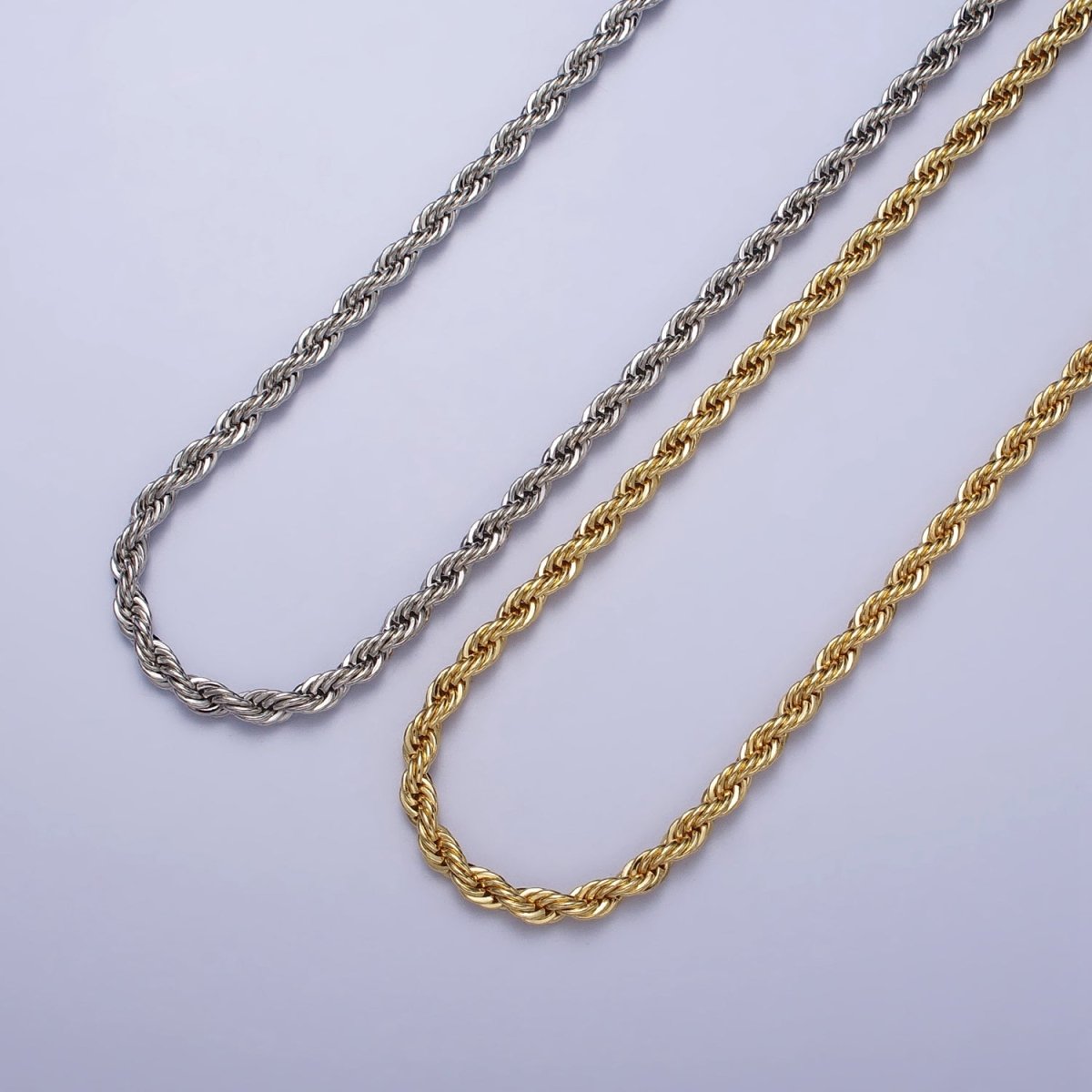 Bold Gold Rope necklace, Thick Chunky chain necklace 4mm Twist Necklace 18", 20 inch + 2 inch extender | WA-1536 WA-1537 Clearance Pricing - DLUXCA