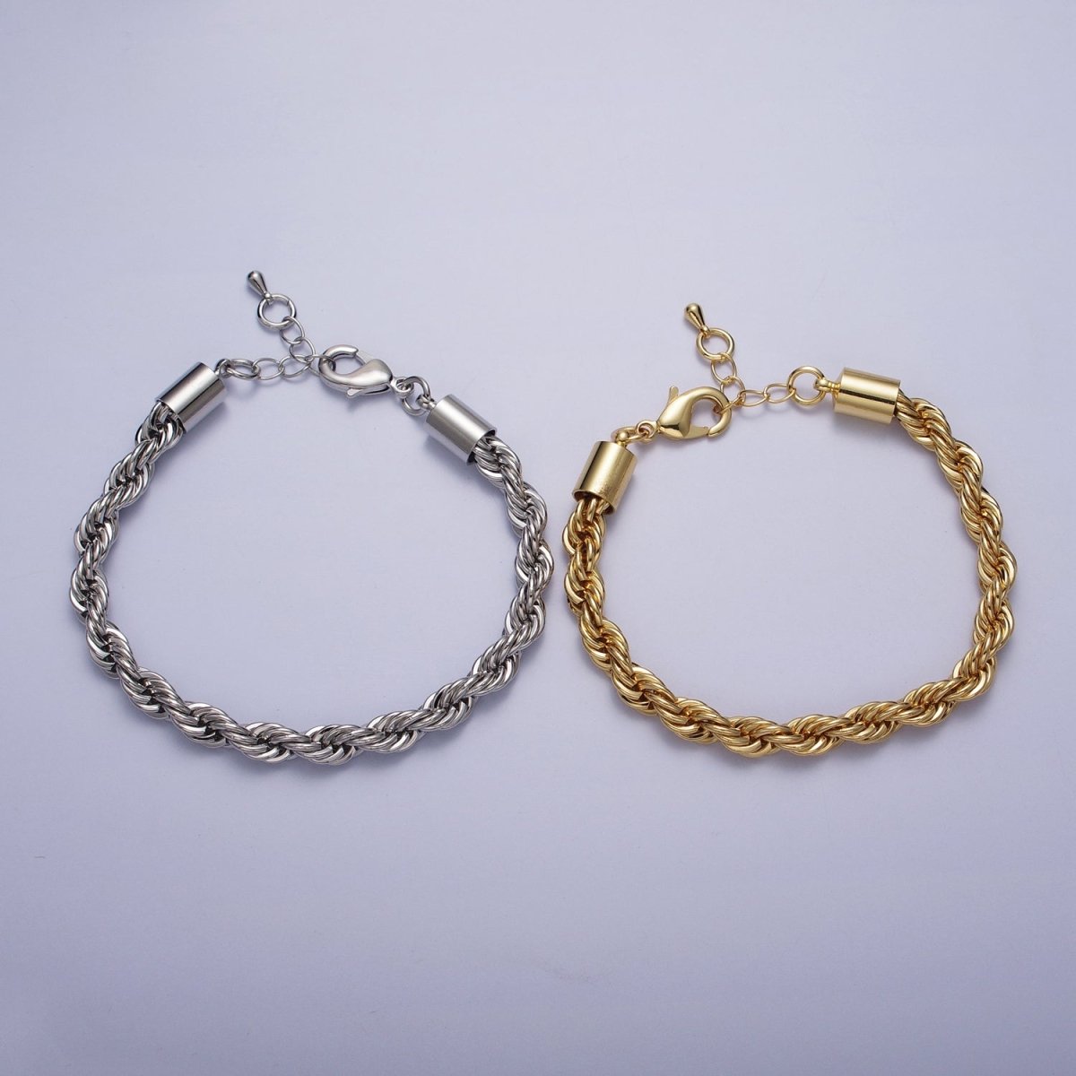 Bold Gold Twisted Rope Chain Bracelet Silver Chunky Rope Chain bracelet 6mm thickness | WA-1542 WA-1543 Clearance Pricing - DLUXCA