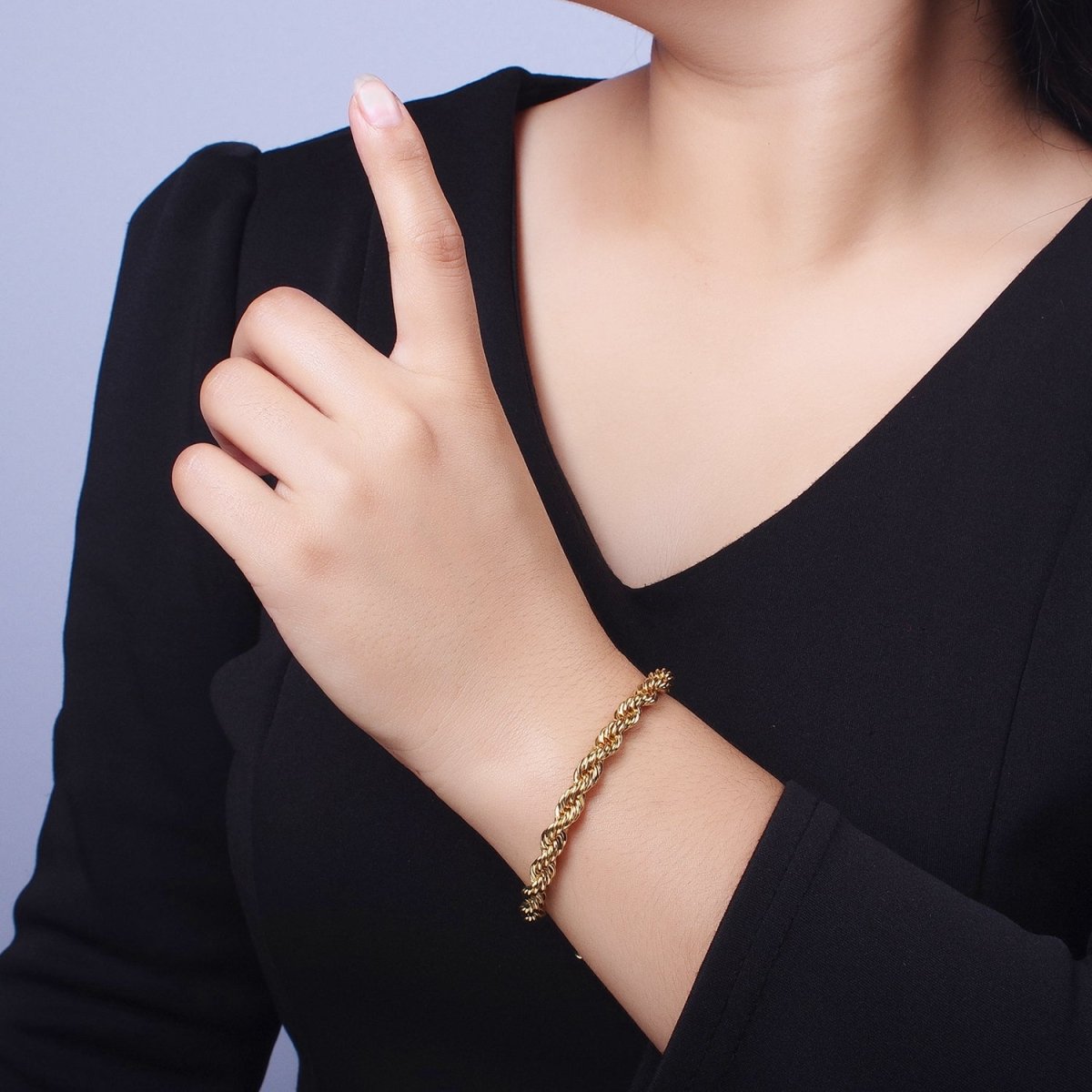 Bold Gold Twisted Rope Chain Bracelet Silver Chunky Rope Chain bracelet 6mm thickness | WA-1542 WA-1543 Clearance Pricing - DLUXCA