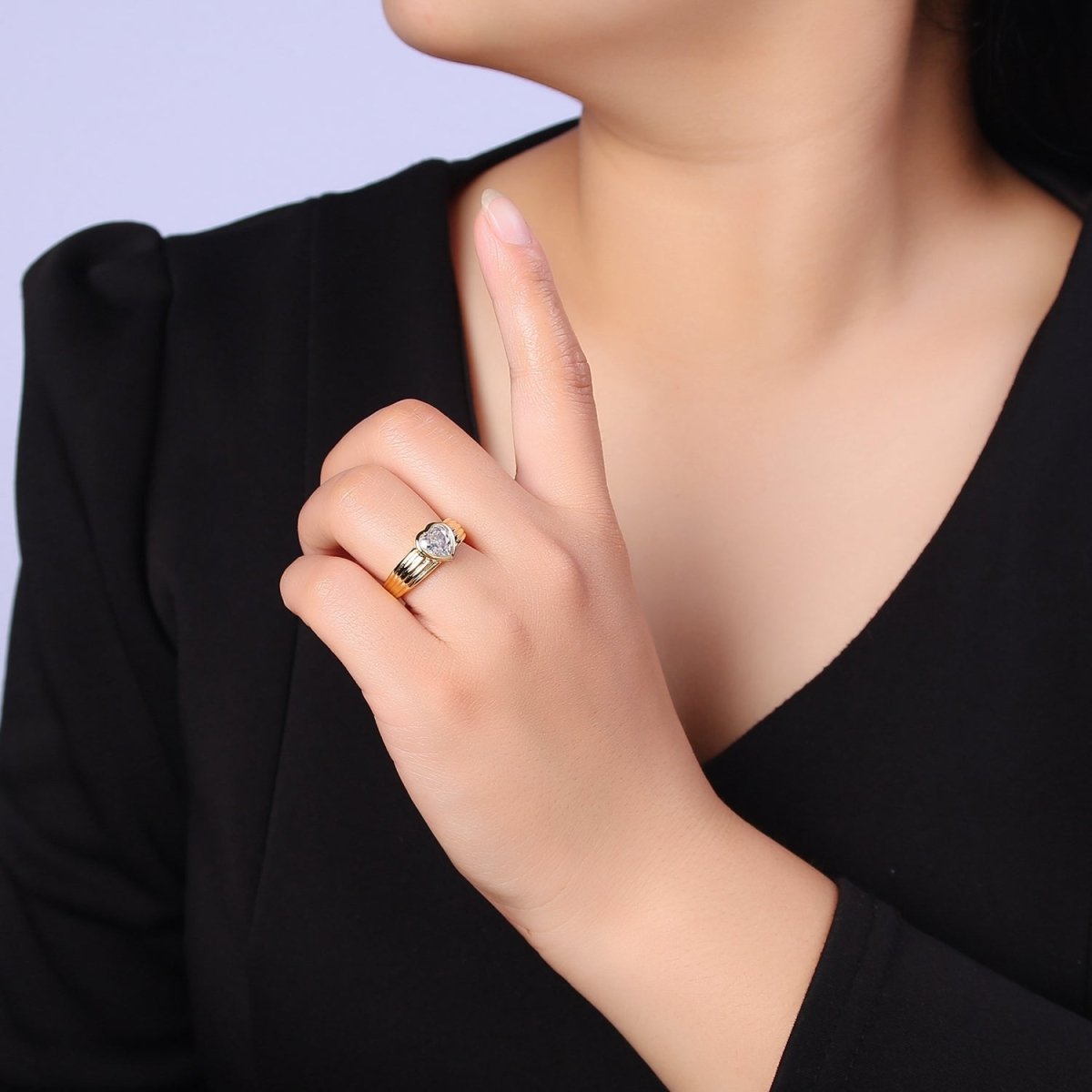 Bold Heart Cz Ring Solitaire Pink Heart Ring Open Adjustable O-2160 O-2161 - DLUXCA