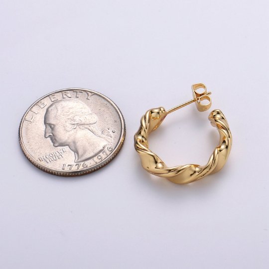 Bold Stud Earrinng Gold Croissant Hoops in Gold • Minimalist Earrings Gold Vermeil in Sterling Silver • Stud Earrings • Perfect Gift for Her Q-232 - DLUXCA