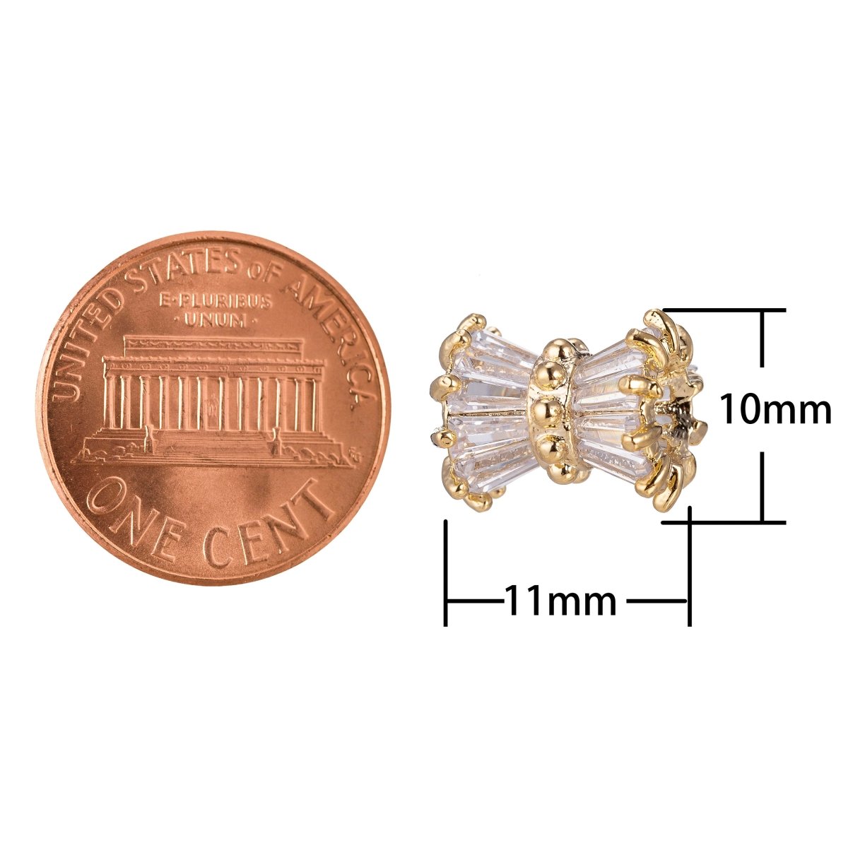 Bow Ribbon Bead Charm, Micro Pave CZ Charm, 18K Gold Filled Pendant Crystal Diamond Bracelet Necklace Charm for Jewelry Making, C-375 - DLUXCA