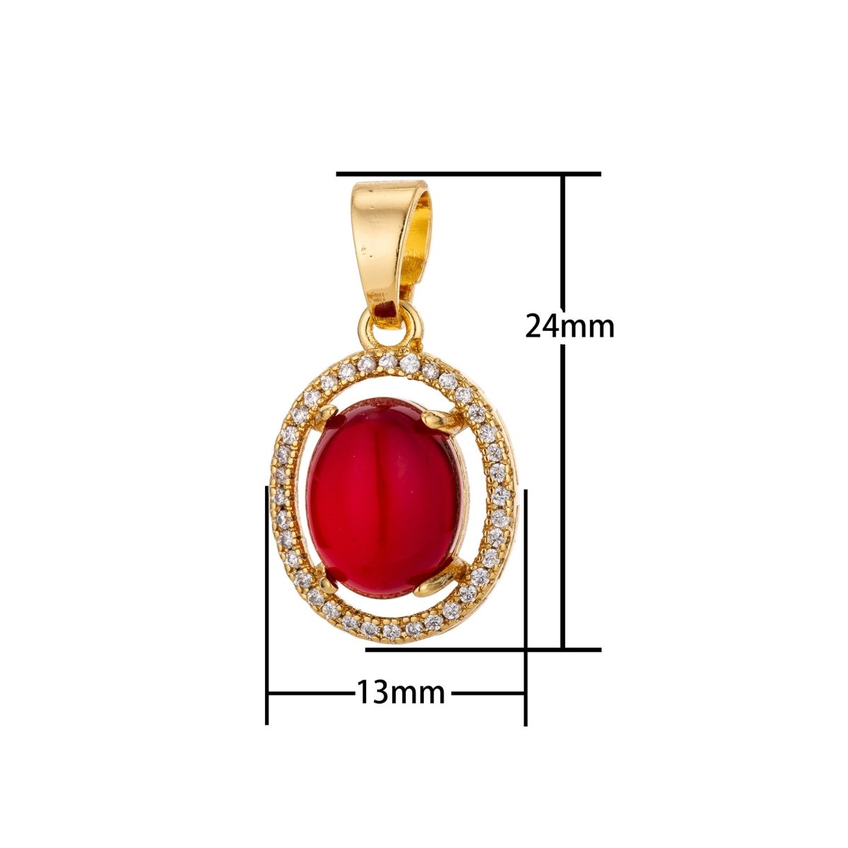 Bright Red 18K Gold Filled Oval Shape Charm Pendant w/ Bails Pave Cubic Zirconia Ladies Necklace for Jewelry Making H-806 - DLUXCA