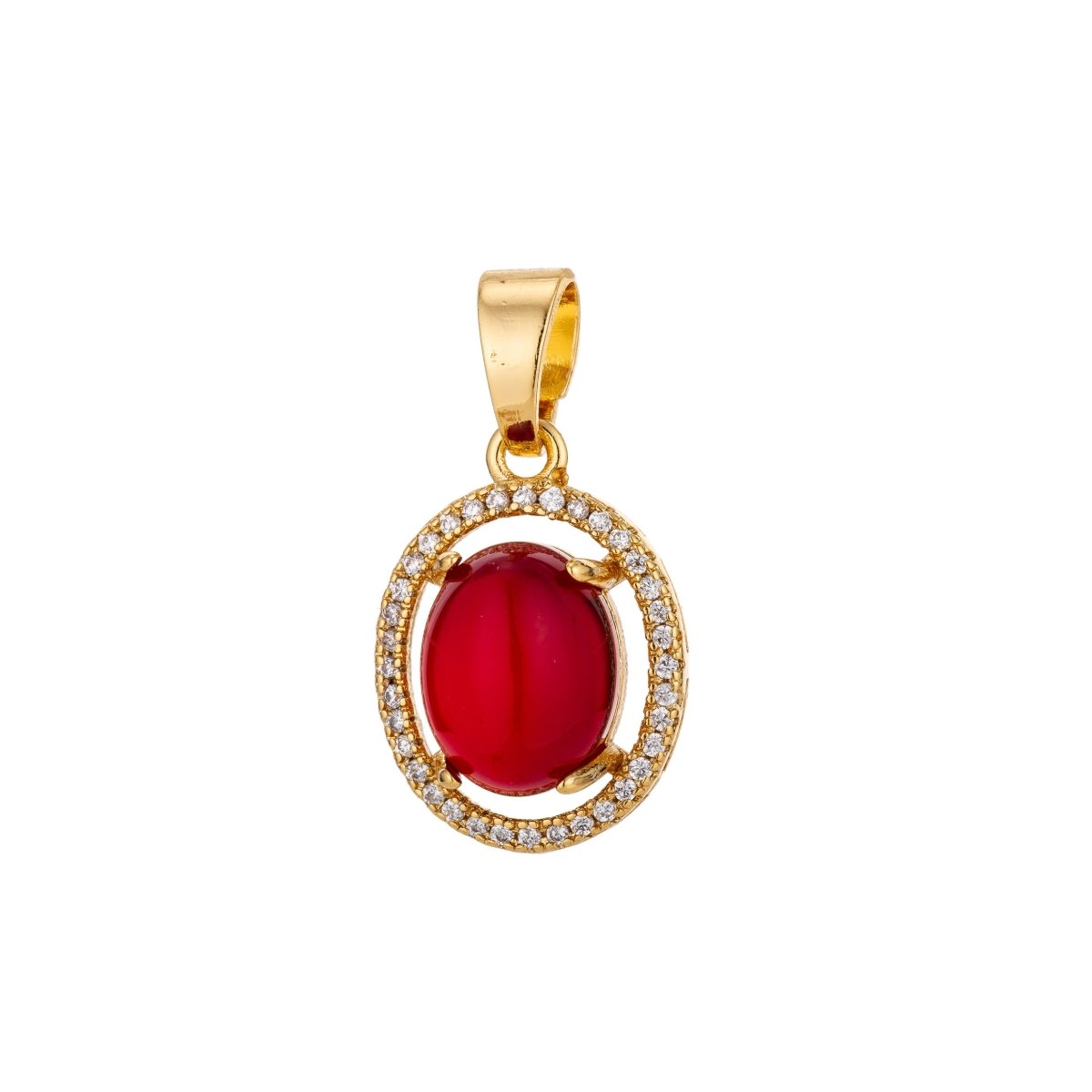 Bright Red 18K Gold Filled Oval Shape Charm Pendant w/ Bails Pave Cubic Zirconia Ladies Necklace for Jewelry Making H-806 - DLUXCA