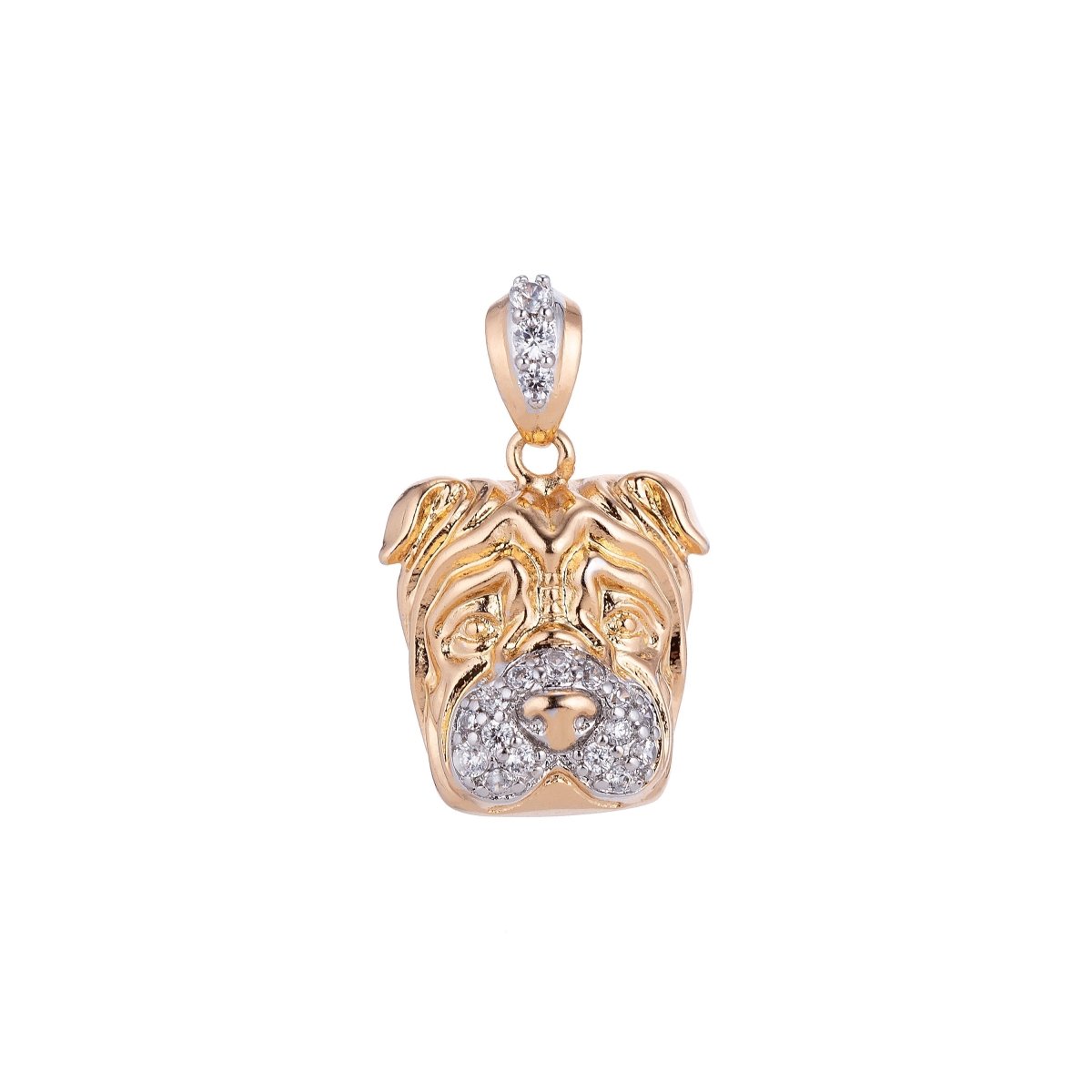Bulldog Pendant 18k Gold Filled Dog Charm with Crystal CZ Necklace Bracelet Findings with Bail for Jewelry Making H-610 - DLUXCA