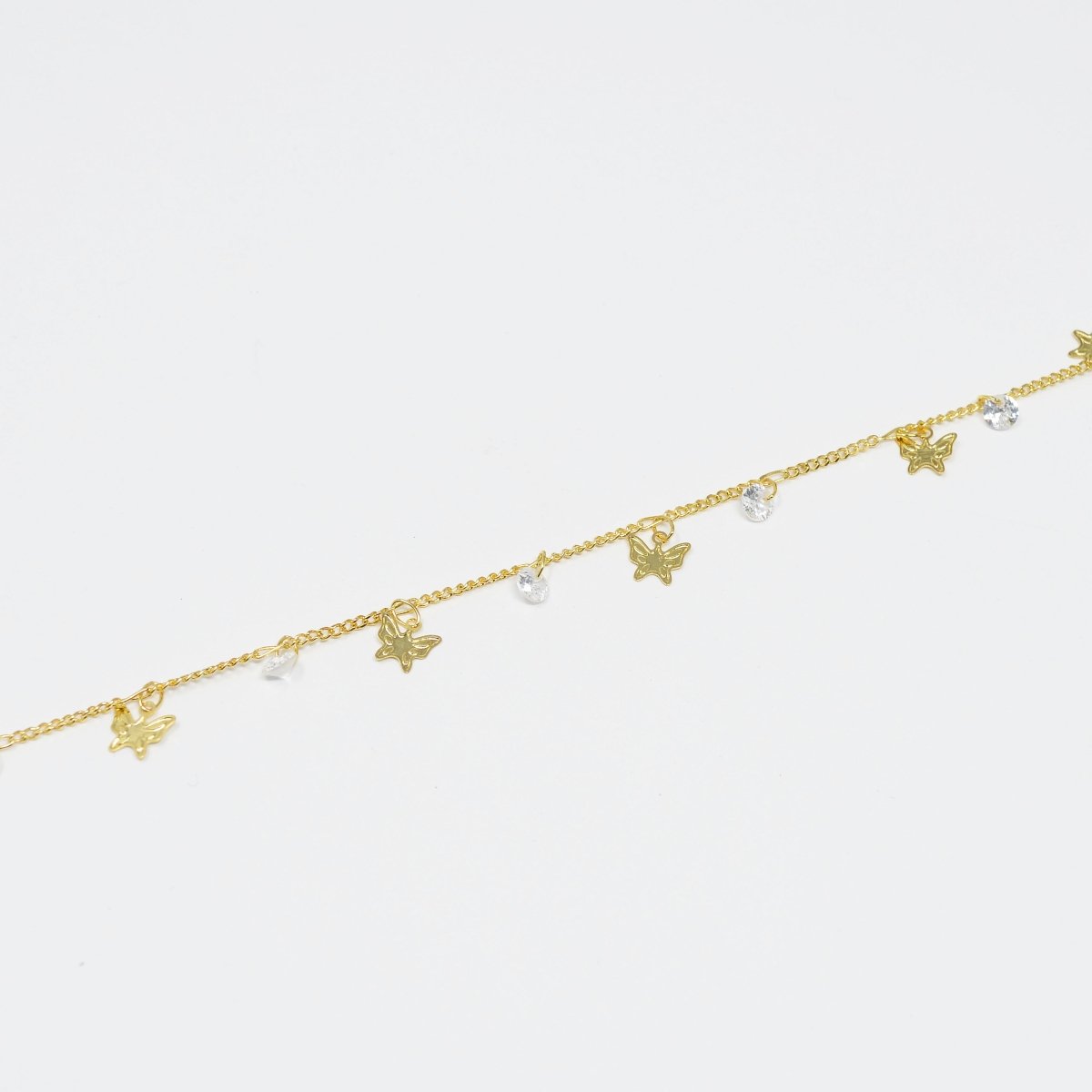 Butterfly 24K Gold Filled Cubic CURB Chain by Yard, Monarch CZ Charm Specialty Link Chain by Foot, Moth 6.9X6mm Chain 0.7mm Thick Designed Chain | ROLL-413 Clearance Pricing - DLUXCA