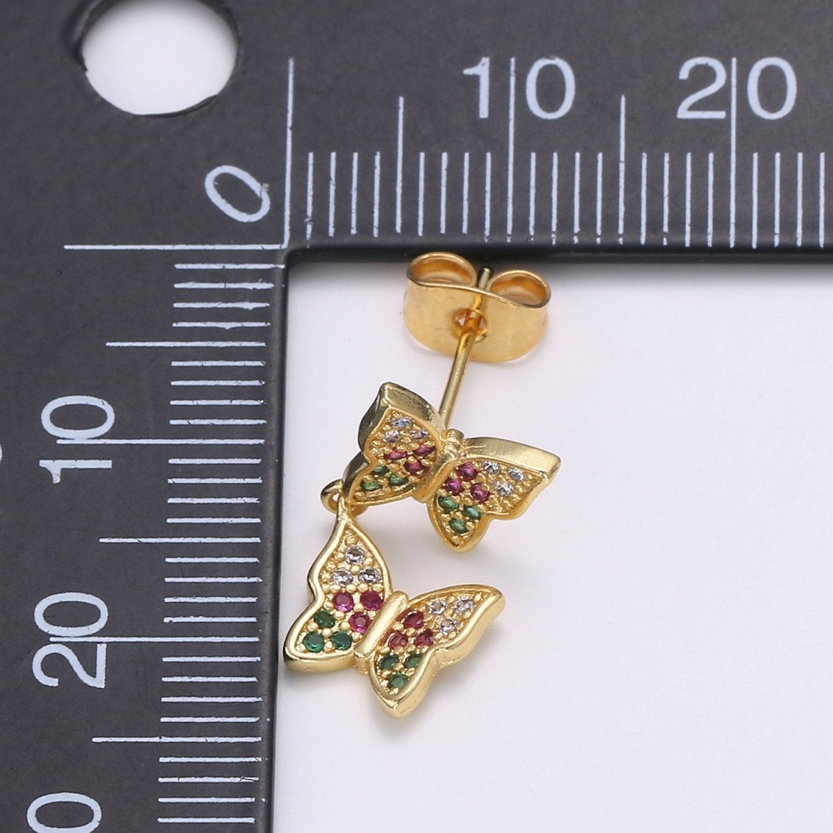 Butterfly Earring 24K Gold Pave Cz Stud Earring Micro Pave Animal Jewelry for Birthday Gift Dangle Mariposa Monarch Earring Q-497 - DLUXCA