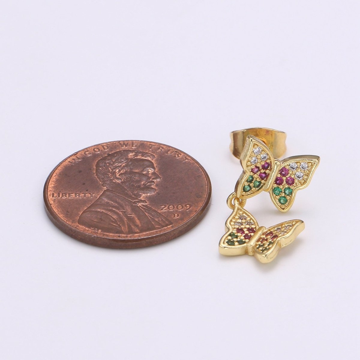 Butterfly Earring 24K Gold Pave Cz Stud Earring Micro Pave Animal Jewelry for Birthday Gift Dangle Mariposa Monarch Earring Q-497 - DLUXCA